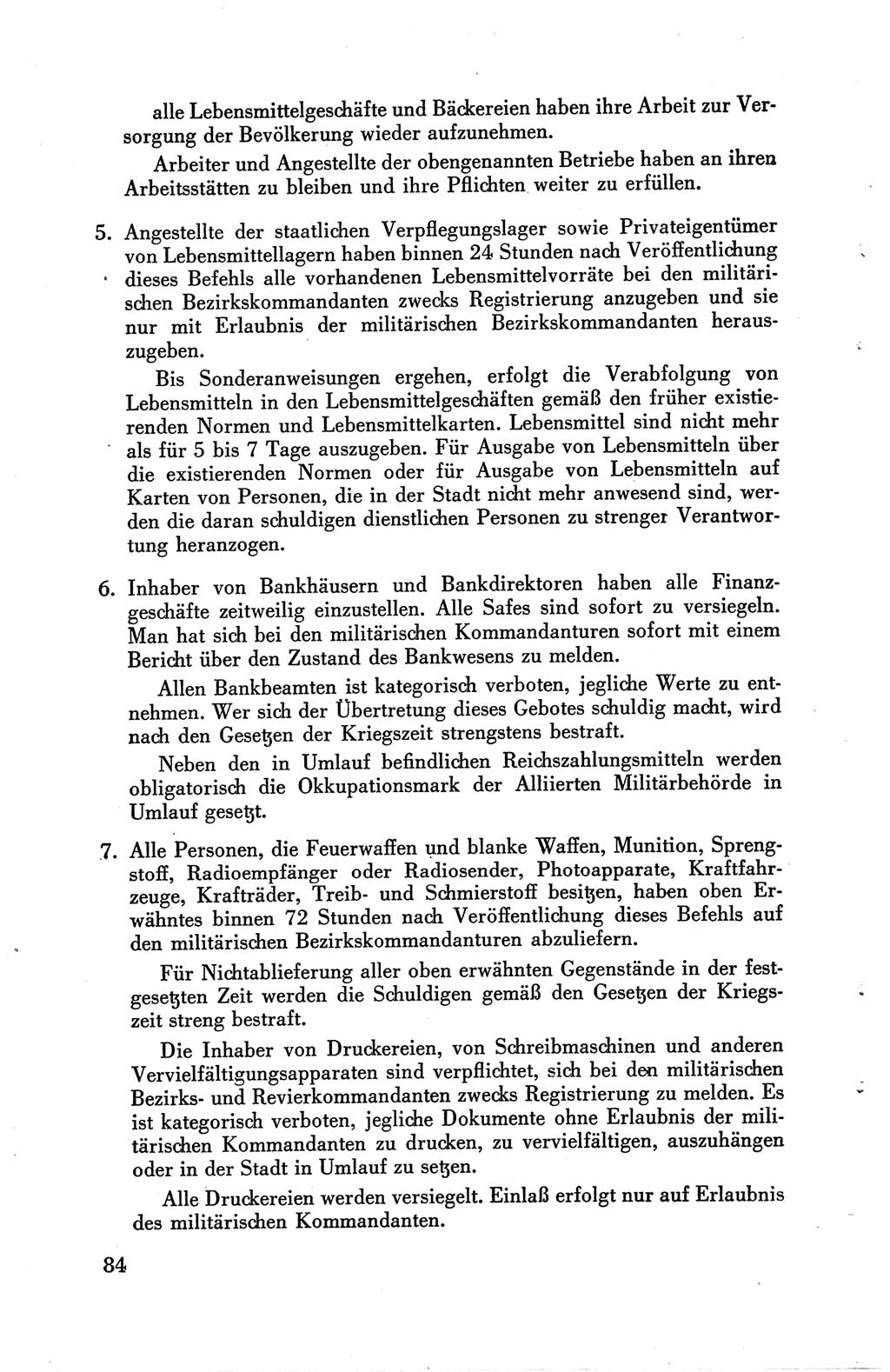 Die Berliner Konferenz der Drei Mächte - Der Alliierte Kontrollrat für Deutschland - Die Alliierte Kommandantur der Stadt Berlin, Kommuniqués, Deklarationen, Proklamationen, Gesetze, Befehle, Sammelheft 1 1945, Seite 84 (AKR Dtl., All. Kdtr. Bln., 1945, S. 84)