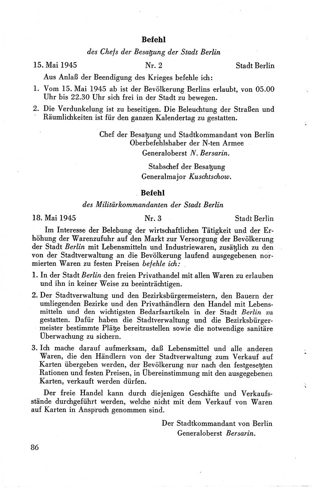 Die Berliner Konferenz der Drei Mächte - Der Alliierte Kontrollrat für Deutschland - Die Alliierte Kommandantur der Stadt Berlin, Kommuniqués, Deklarationen, Proklamationen, Gesetze, Befehle, Sammelheft 1 1945, Seite 86 (AKR Dtl., All. Kdtr. Bln., 1945, S. 86)