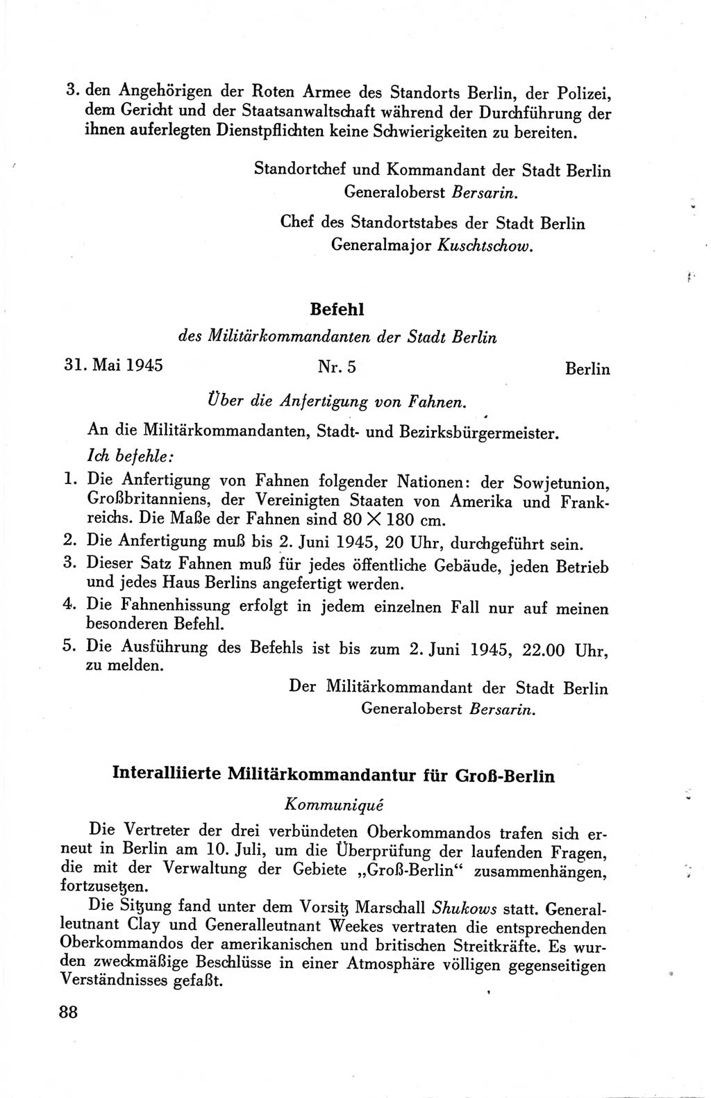 Die Berliner Konferenz der Drei Mächte - Der Alliierte Kontrollrat für Deutschland - Die Alliierte Kommandantur der Stadt Berlin, Kommuniqués, Deklarationen, Proklamationen, Gesetze, Befehle, Sammelheft 1 1945, Seite 88 (AKR Dtl., All. Kdtr. Bln., 1945, S. 88)