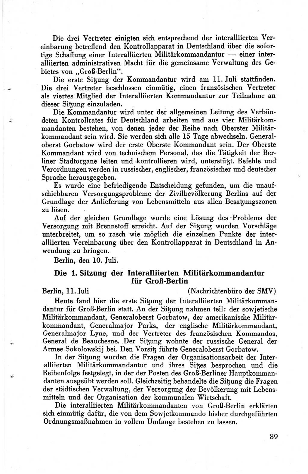 Die Berliner Konferenz der Drei Mächte - Der Alliierte Kontrollrat für Deutschland - Die Alliierte Kommandantur der Stadt Berlin, Kommuniqués, Deklarationen, Proklamationen, Gesetze, Befehle, Sammelheft 1 1945, Seite 89 (AKR Dtl., All. Kdtr. Bln., 1945, S. 89)