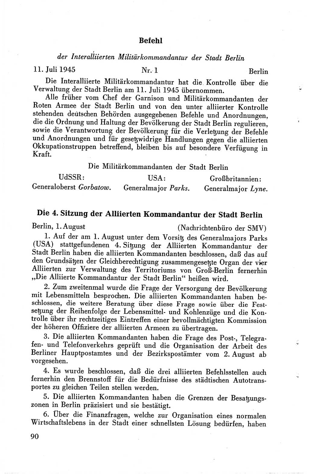 Die Berliner Konferenz der Drei Mächte - Der Alliierte Kontrollrat für Deutschland - Die Alliierte Kommandantur der Stadt Berlin, Kommuniqués, Deklarationen, Proklamationen, Gesetze, Befehle, Sammelheft 1 1945, Seite 90 (AKR Dtl., All. Kdtr. Bln., 1945, S. 90)