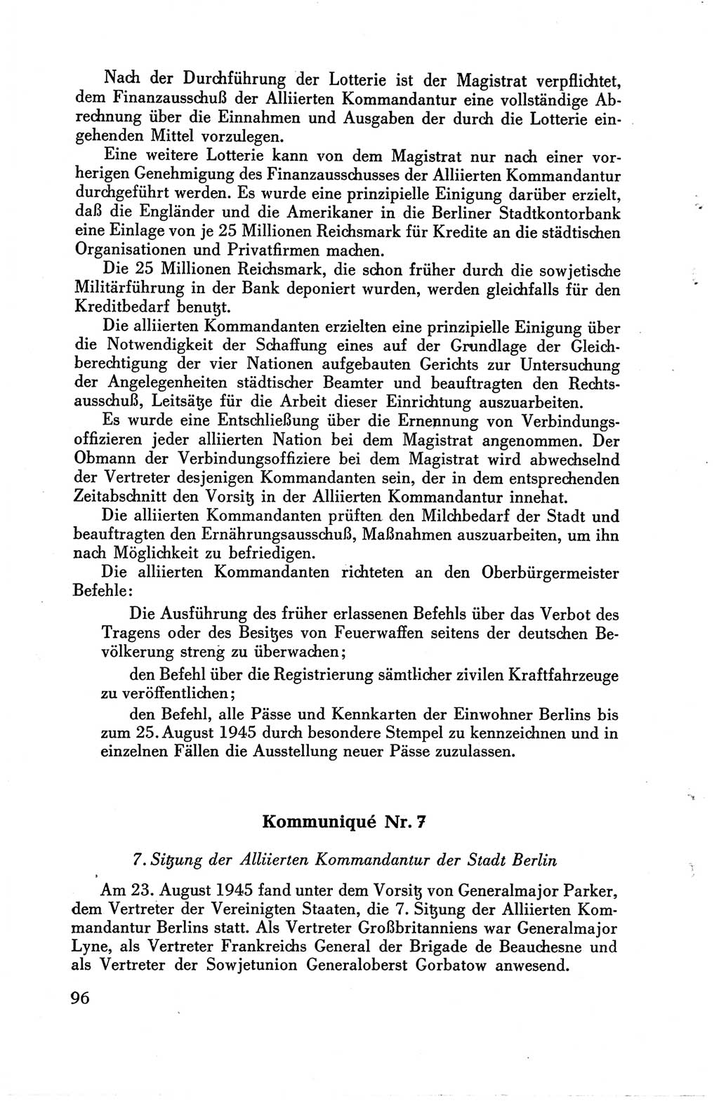 Die Berliner Konferenz der Drei Mächte - Der Alliierte Kontrollrat für Deutschland - Die Alliierte Kommandantur der Stadt Berlin, Kommuniqués, Deklarationen, Proklamationen, Gesetze, Befehle, Sammelheft 1 1945, Seite 96 (AKR Dtl., All. Kdtr. Bln., 1945, S. 96)