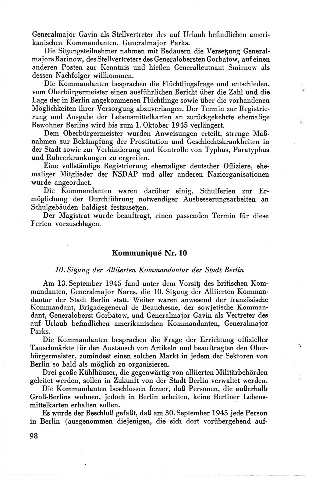 Die Berliner Konferenz der Drei Mächte - Der Alliierte Kontrollrat für Deutschland - Die Alliierte Kommandantur der Stadt Berlin, Kommuniqués, Deklarationen, Proklamationen, Gesetze, Befehle, Sammelheft 1 1945, Seite 98 (AKR Dtl., All. Kdtr. Bln., 1945, S. 98)