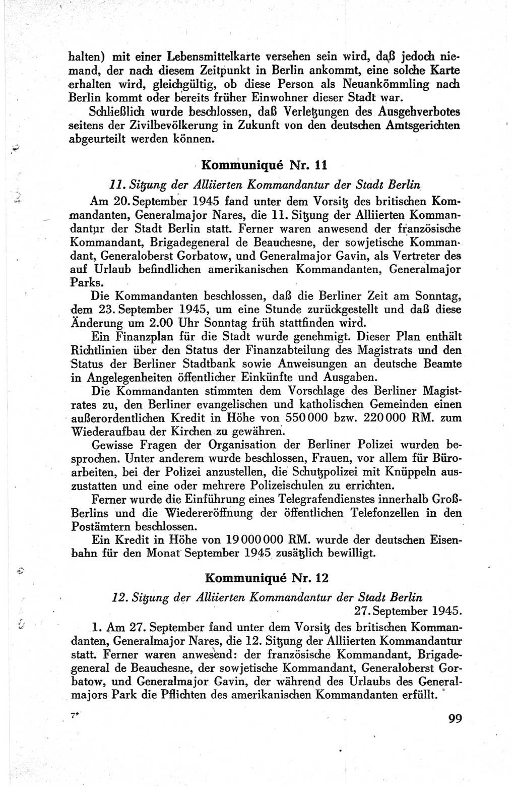 Die Berliner Konferenz der Drei Mächte - Der Alliierte Kontrollrat für Deutschland - Die Alliierte Kommandantur der Stadt Berlin, Kommuniqués, Deklarationen, Proklamationen, Gesetze, Befehle, Sammelheft 1 1945, Seite 99 (AKR Dtl., All. Kdtr. Bln., 1945, S. 99)