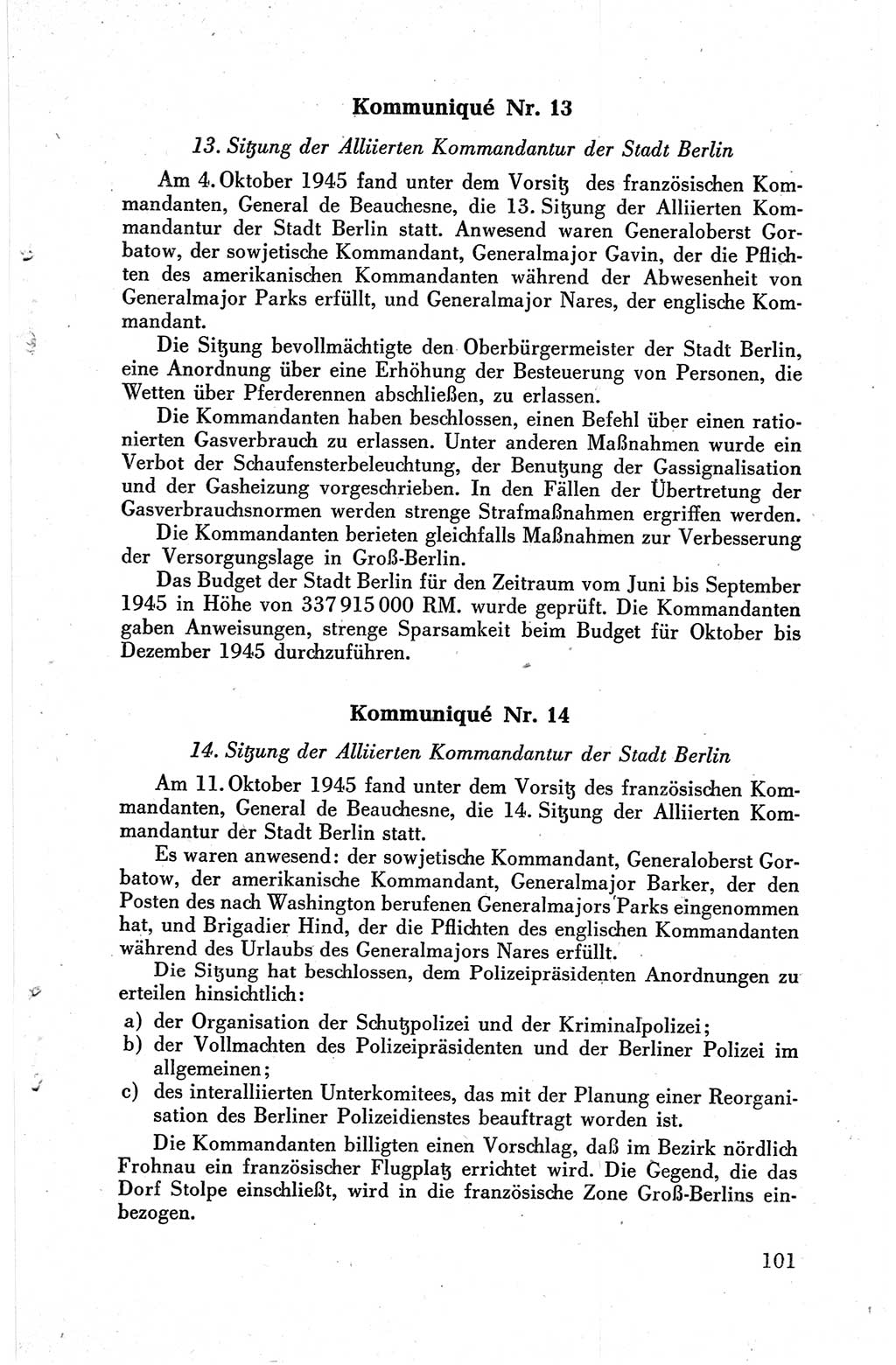 Die Berliner Konferenz der Drei Mächte - Der Alliierte Kontrollrat für Deutschland - Die Alliierte Kommandantur der Stadt Berlin, Kommuniqués, Deklarationen, Proklamationen, Gesetze, Befehle, Sammelheft 1 1945, Seite 101 (AKR Dtl., All. Kdtr. Bln., 1945, S. 101)