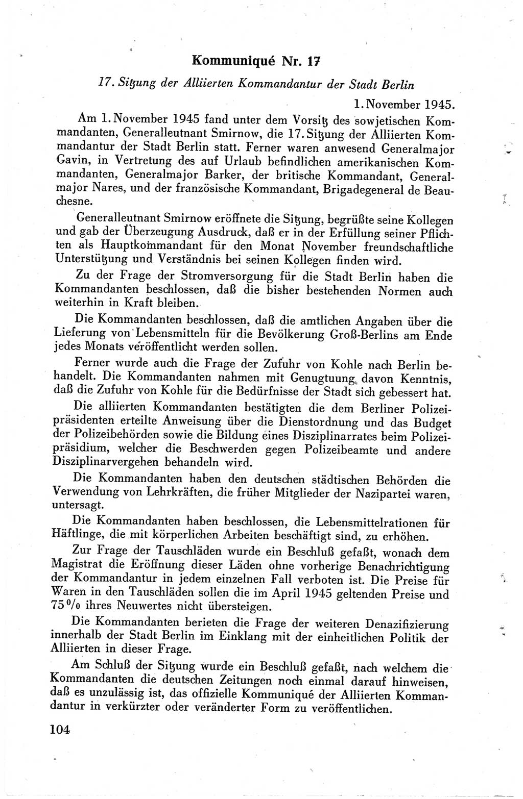Die Berliner Konferenz der Drei Mächte - Der Alliierte Kontrollrat für Deutschland - Die Alliierte Kommandantur der Stadt Berlin, Kommuniqués, Deklarationen, Proklamationen, Gesetze, Befehle, Sammelheft 1 1945, Seite 104 (AKR Dtl., All. Kdtr. Bln., 1945, S. 104)