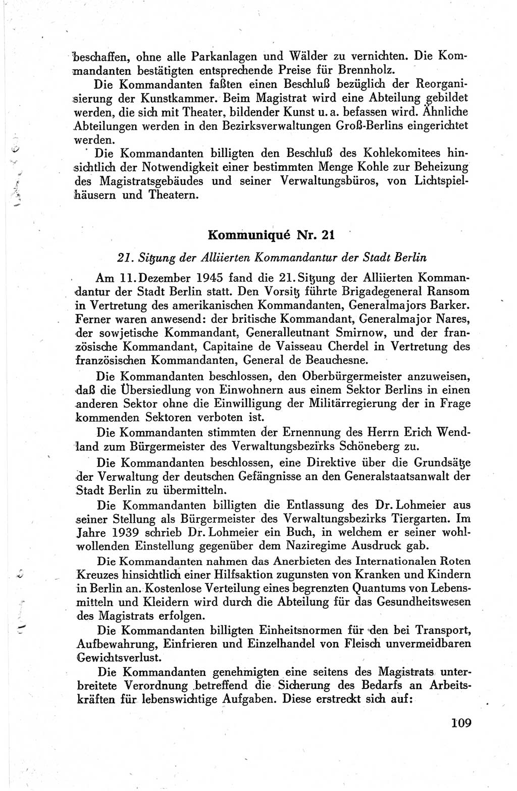 Die Berliner Konferenz der Drei Mächte - Der Alliierte Kontrollrat für Deutschland - Die Alliierte Kommandantur der Stadt Berlin, Kommuniqués, Deklarationen, Proklamationen, Gesetze, Befehle, Sammelheft 1 1945, Seite 109 (AKR Dtl., All. Kdtr. Bln., 1945, S. 109)