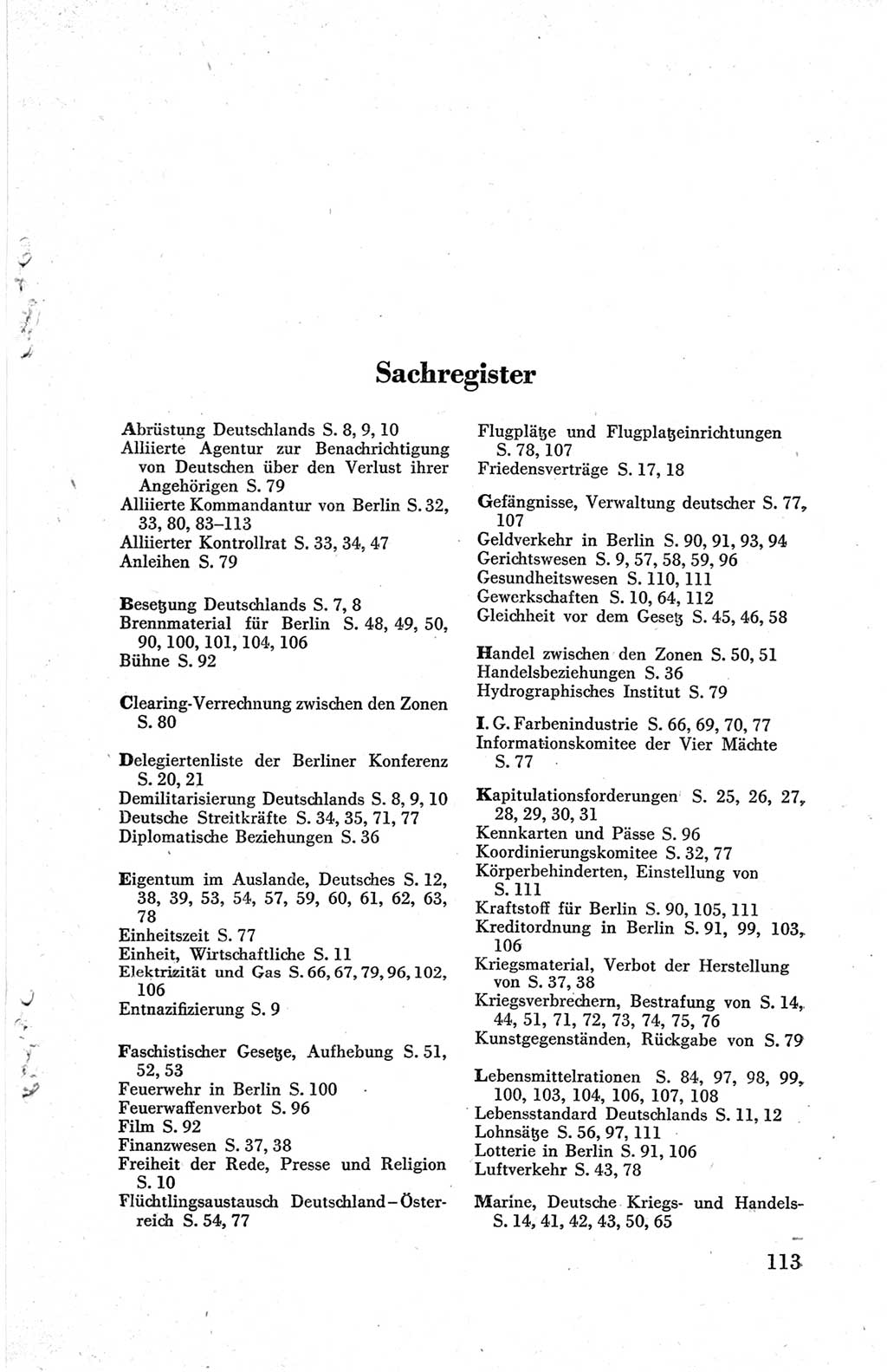 Die Berliner Konferenz der Drei Mächte - Der Alliierte Kontrollrat für Deutschland - Die Alliierte Kommandantur der Stadt Berlin, Kommuniqués, Deklarationen, Proklamationen, Gesetze, Befehle, Sammelheft 1 1945, Seite 113 (AKR Dtl., All. Kdtr. Bln., 1945, S. 113)