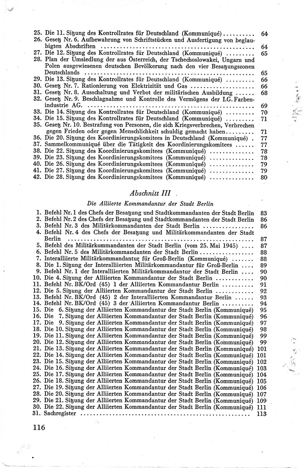 Die Berliner Konferenz der Drei Mächte - Der Alliierte Kontrollrat für Deutschland - Die Alliierte Kommandantur der Stadt Berlin, Kommuniqués, Deklarationen, Proklamationen, Gesetze, Befehle, Sammelheft 1 1945, Seite 116 (AKR Dtl., All. Kdtr. Bln., 1945, S. 116)