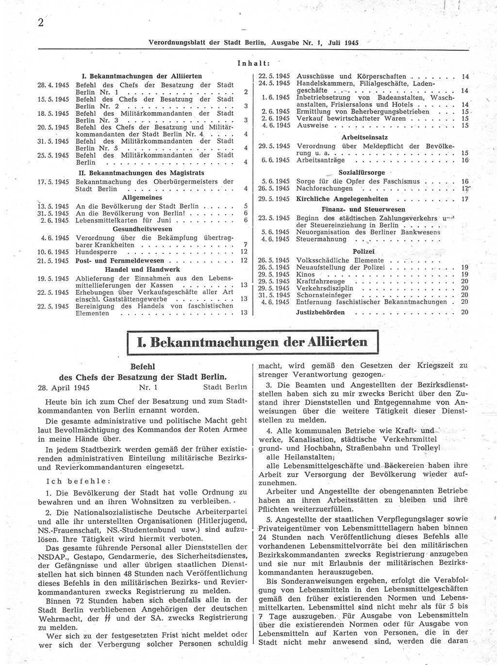 Verordnungsblatt (VOBl.) der Stadt Berlin 1945, Seite 2 (VOBl. Bln. 1945, S. 2)