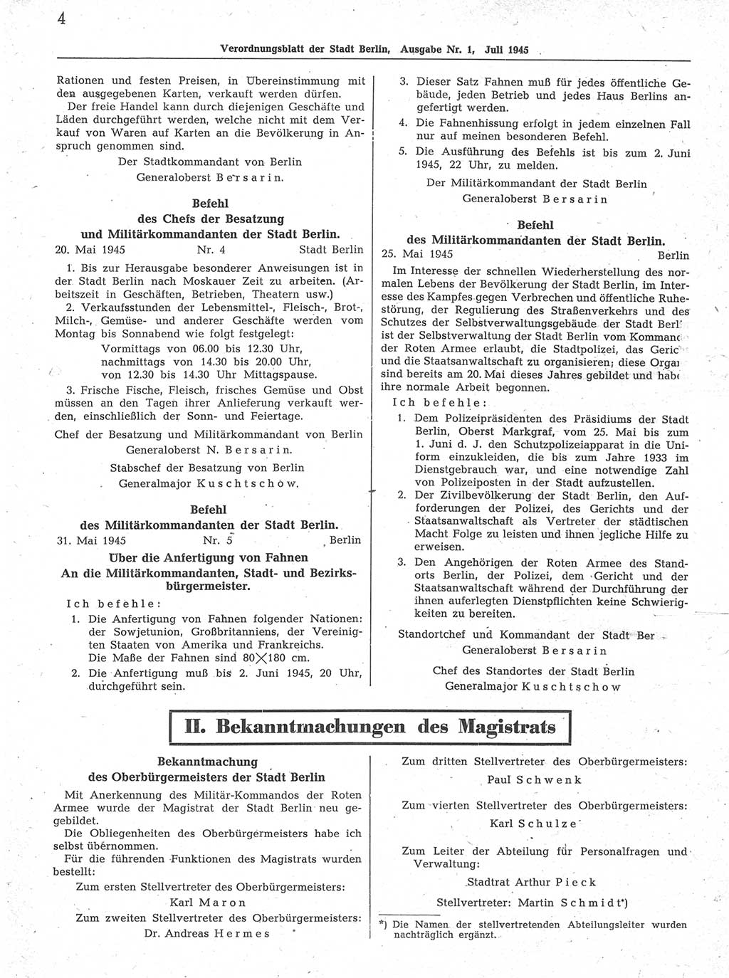 Verordnungsblatt (VOBl.) der Stadt Berlin 1945, Seite 4 (VOBl. Bln. 1945, S. 4)
