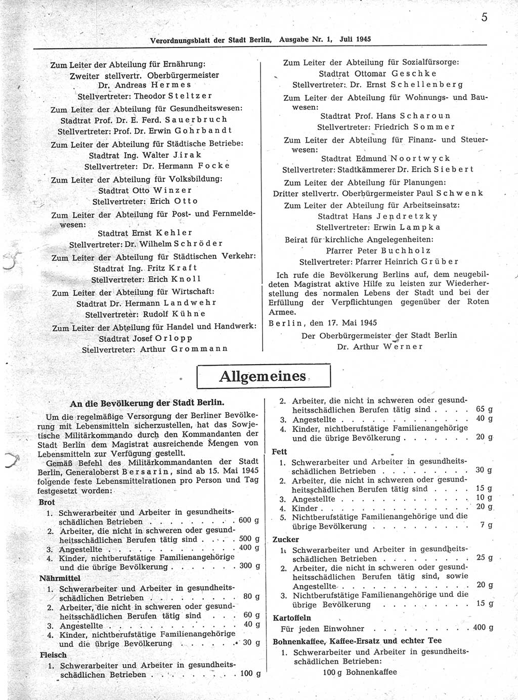 Verordnungsblatt (VOBl.) der Stadt Berlin 1945, Seite 5 (VOBl. Bln. 1945, S. 5)