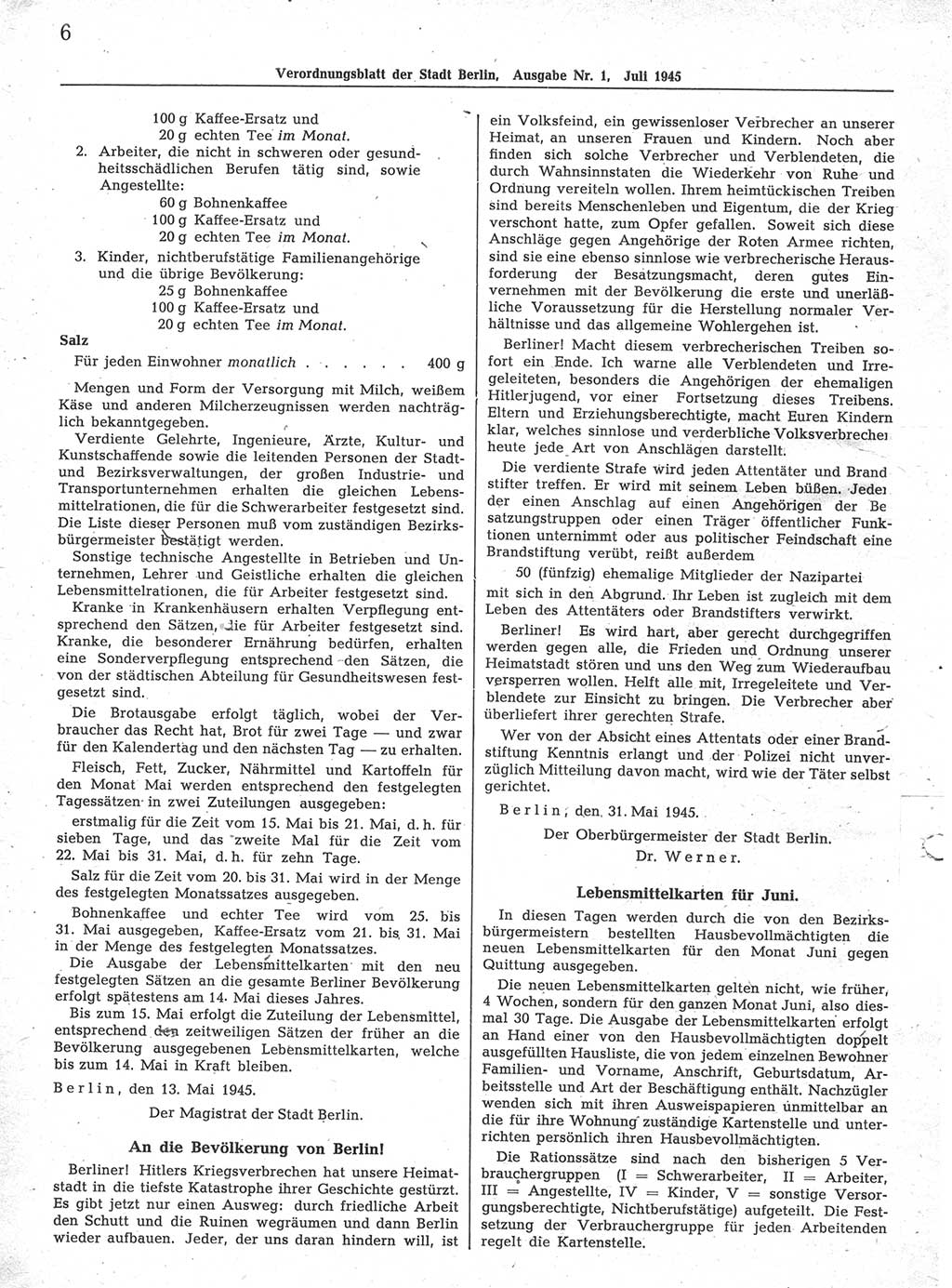 Verordnungsblatt (VOBl.) der Stadt Berlin 1945, Seite 6 (VOBl. Bln. 1945, S. 6)