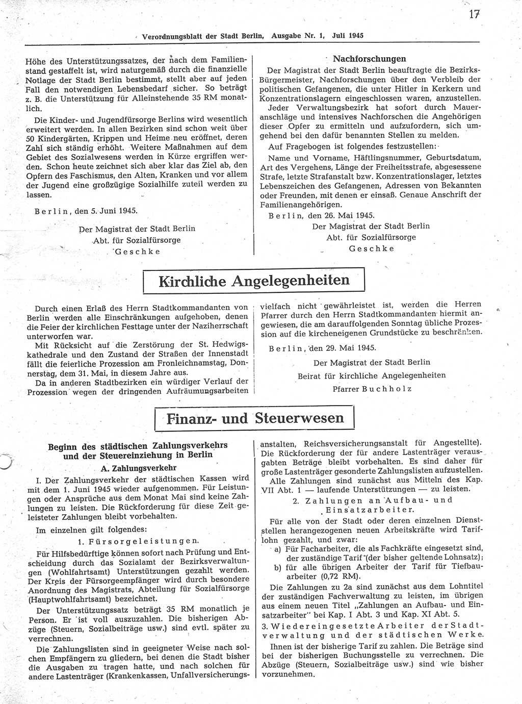 Verordnungsblatt (VOBl.) der Stadt Berlin 1945, Seite 17 (VOBl. Bln. 1945, S. 17)