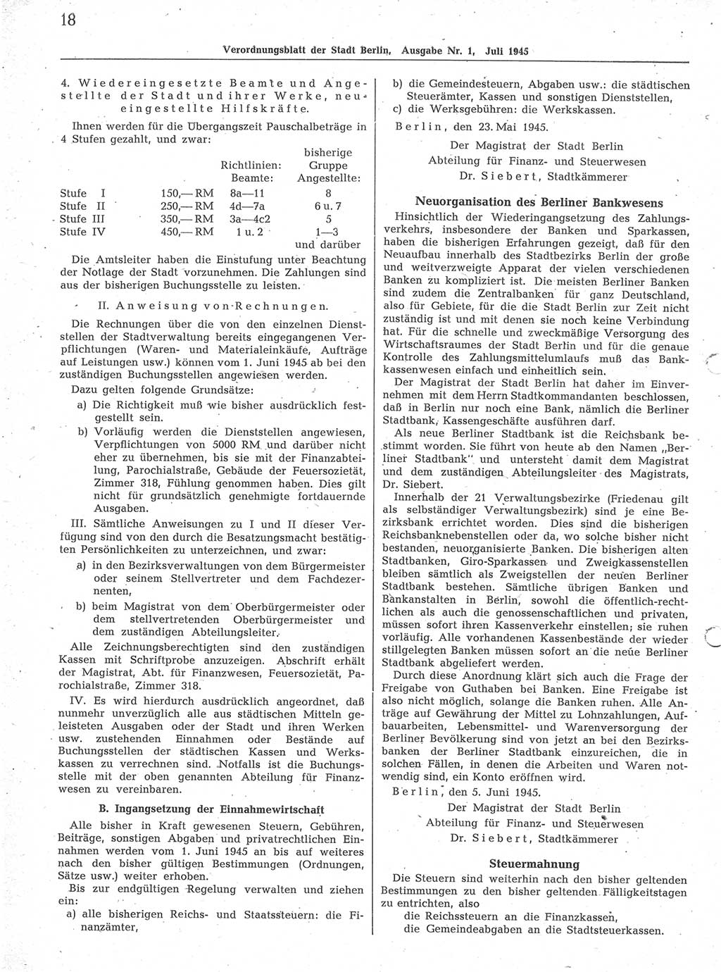 Verordnungsblatt (VOBl.) der Stadt Berlin 1945, Seite 18 (VOBl. Bln. 1945, S. 18)