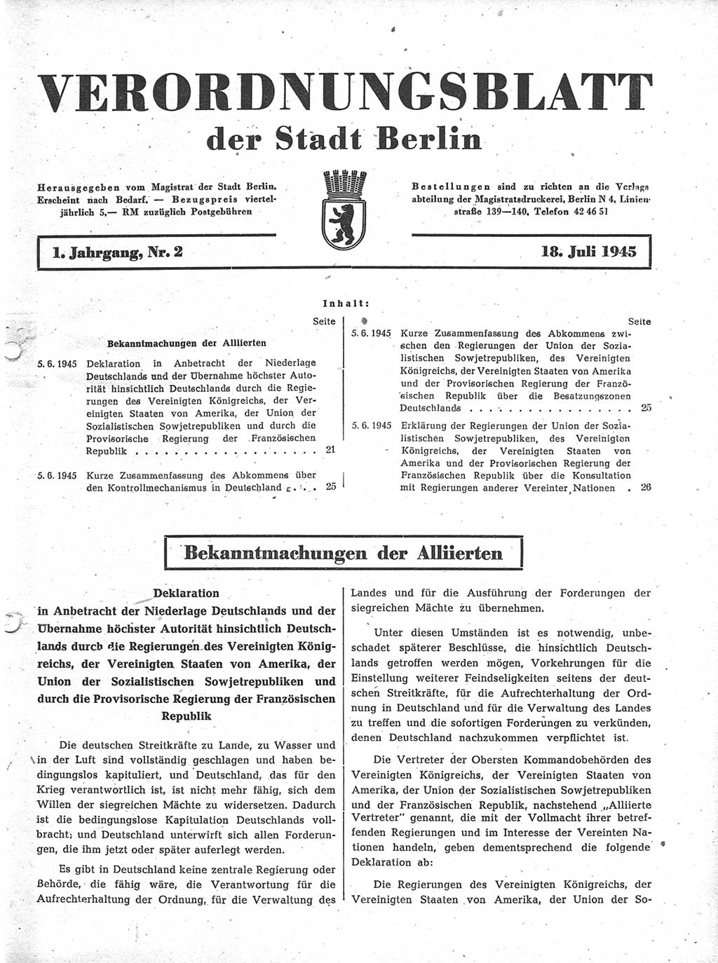 Verordnungsblatt (VOBl.) der Stadt Berlin 1945, Seite 21 (VOBl. Bln. 1945, S. 21)