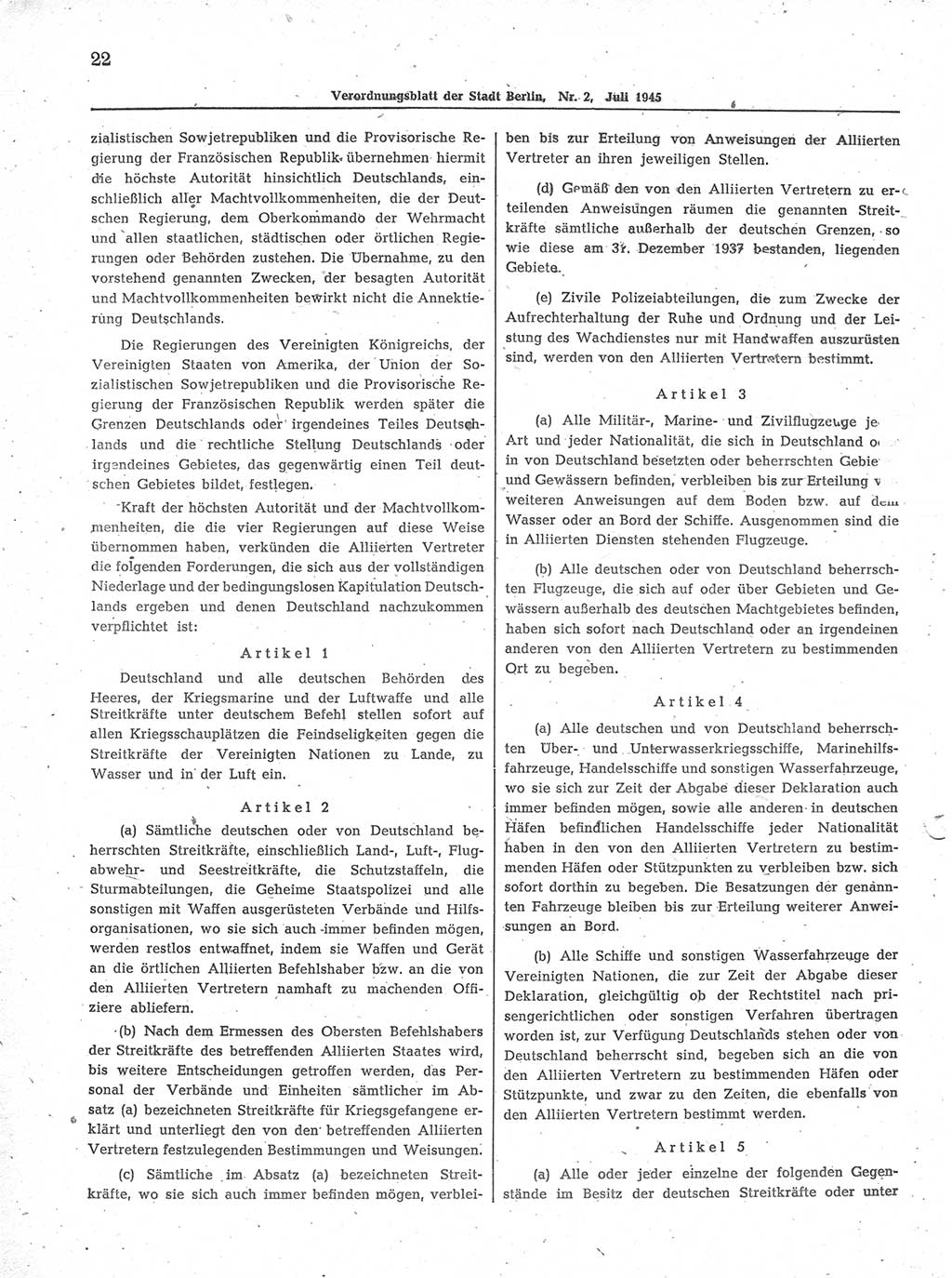 Verordnungsblatt (VOBl.) der Stadt Berlin 1945, Seite 22 (VOBl. Bln. 1945, S. 22)