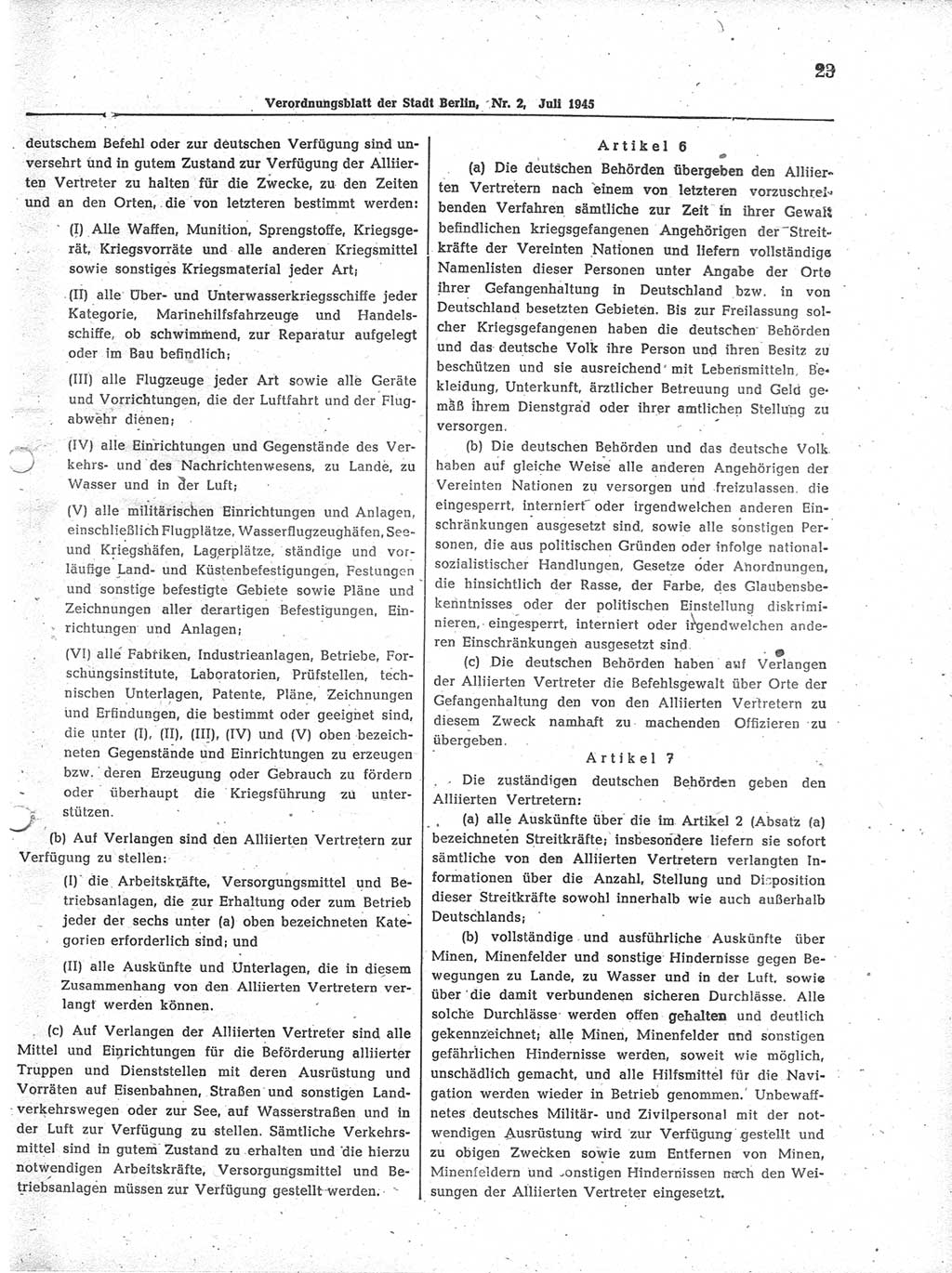 Verordnungsblatt (VOBl.) der Stadt Berlin 1945, Seite 23 (VOBl. Bln. 1945, S. 23)