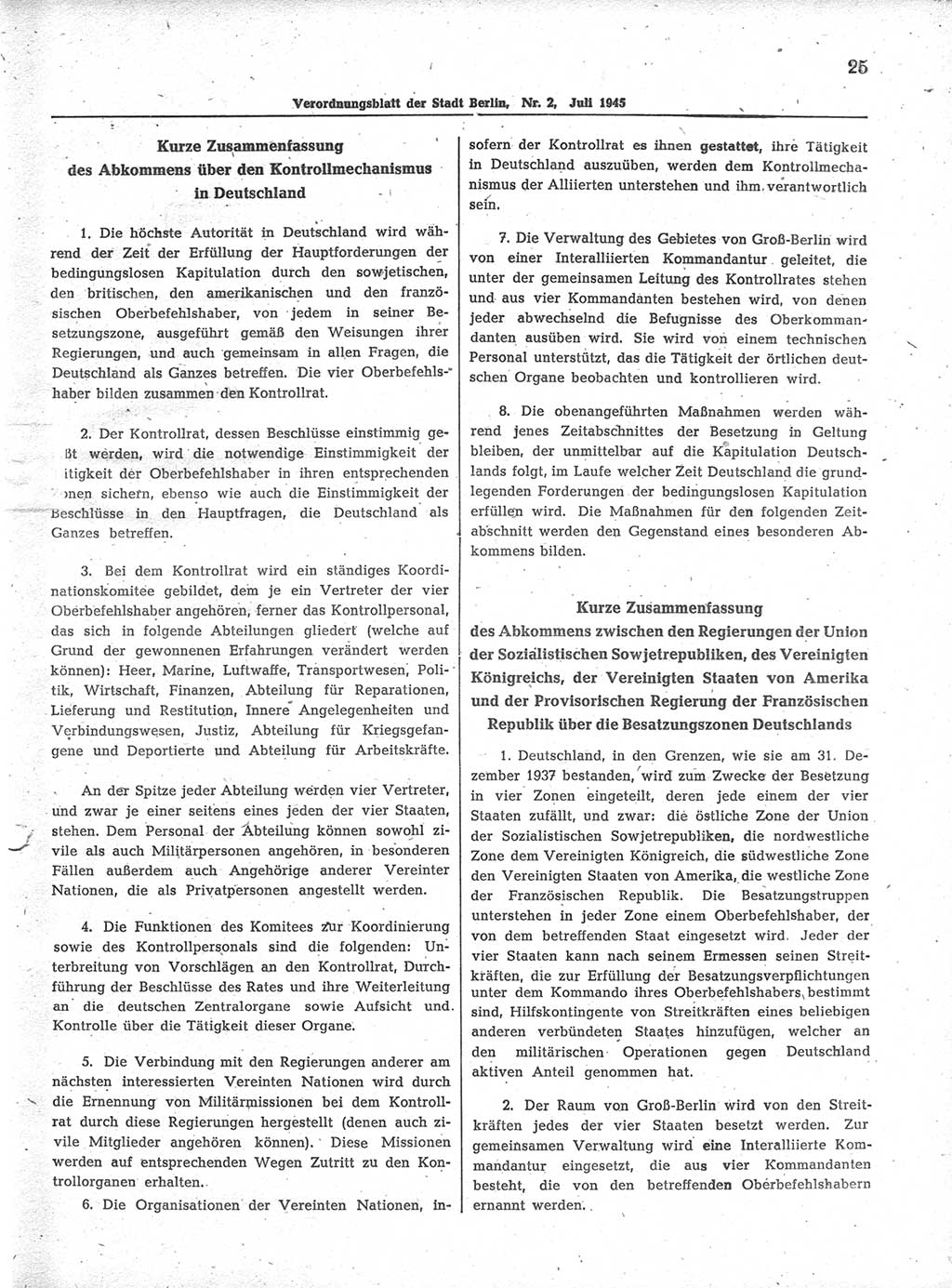 Verordnungsblatt (VOBl.) der Stadt Berlin 1945, Seite 25 (VOBl. Bln. 1945, S. 25)
