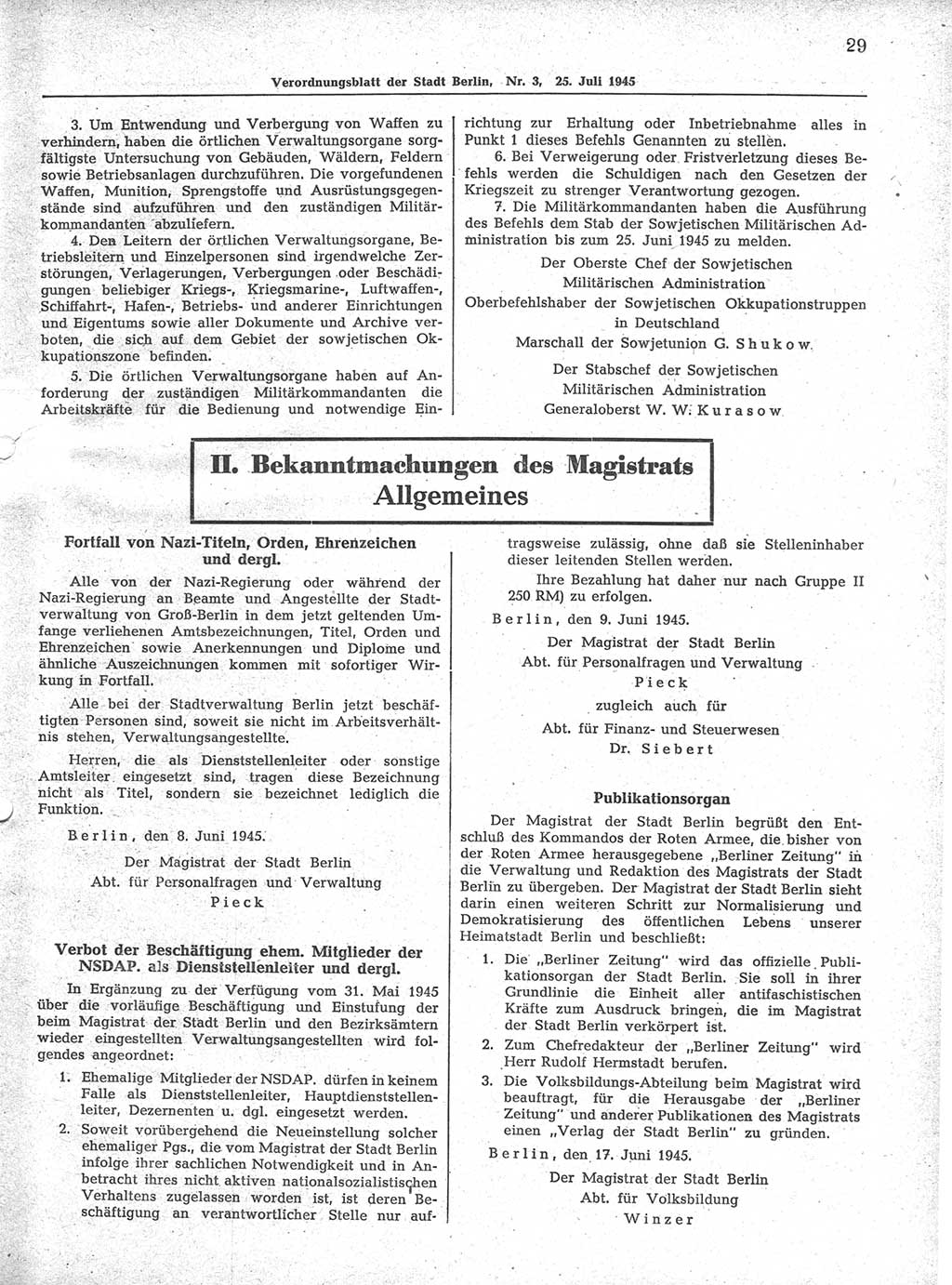 Verordnungsblatt (VOBl.) der Stadt Berlin 1945, Seite 29 (VOBl. Bln. 1945, S. 29)