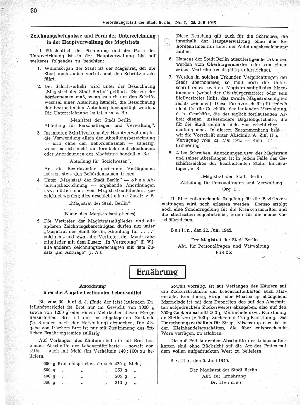 Verordnungsblatt (VOBl.) der Stadt Berlin 1945, Seite 30 (VOBl. Bln. 1945, S. 30)