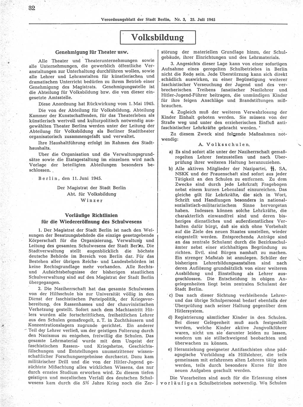 Verordnungsblatt (VOBl.) der Stadt Berlin 1945, Seite 32 (VOBl. Bln. 1945, S. 32)