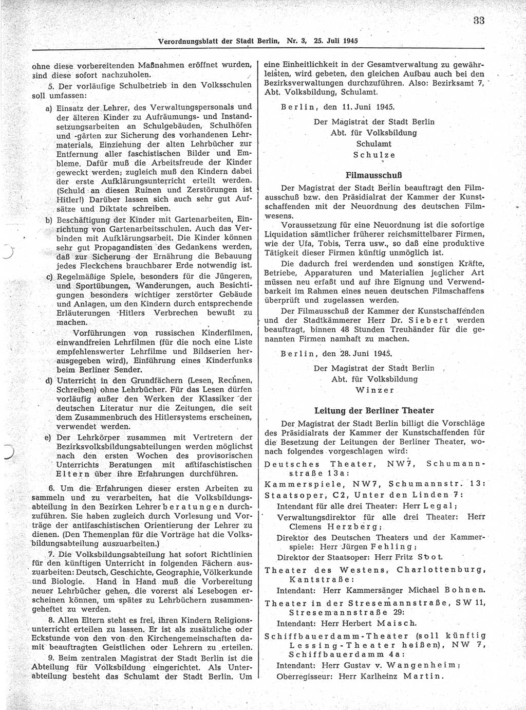 Verordnungsblatt (VOBl.) der Stadt Berlin 1945, Seite 33 (VOBl. Bln. 1945, S. 33)