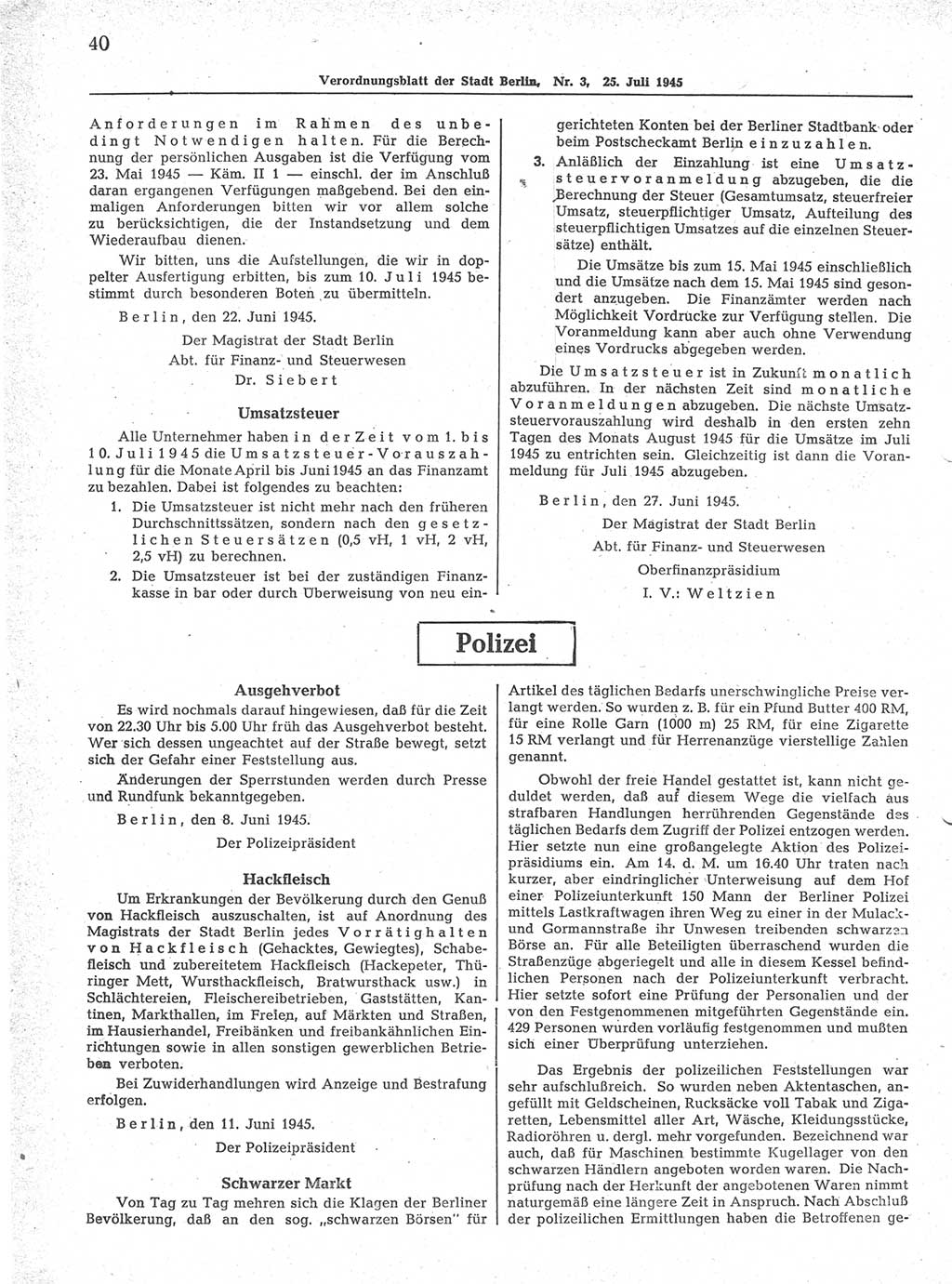 Verordnungsblatt (VOBl.) der Stadt Berlin 1945, Seite 40 (VOBl. Bln. 1945, S. 40)