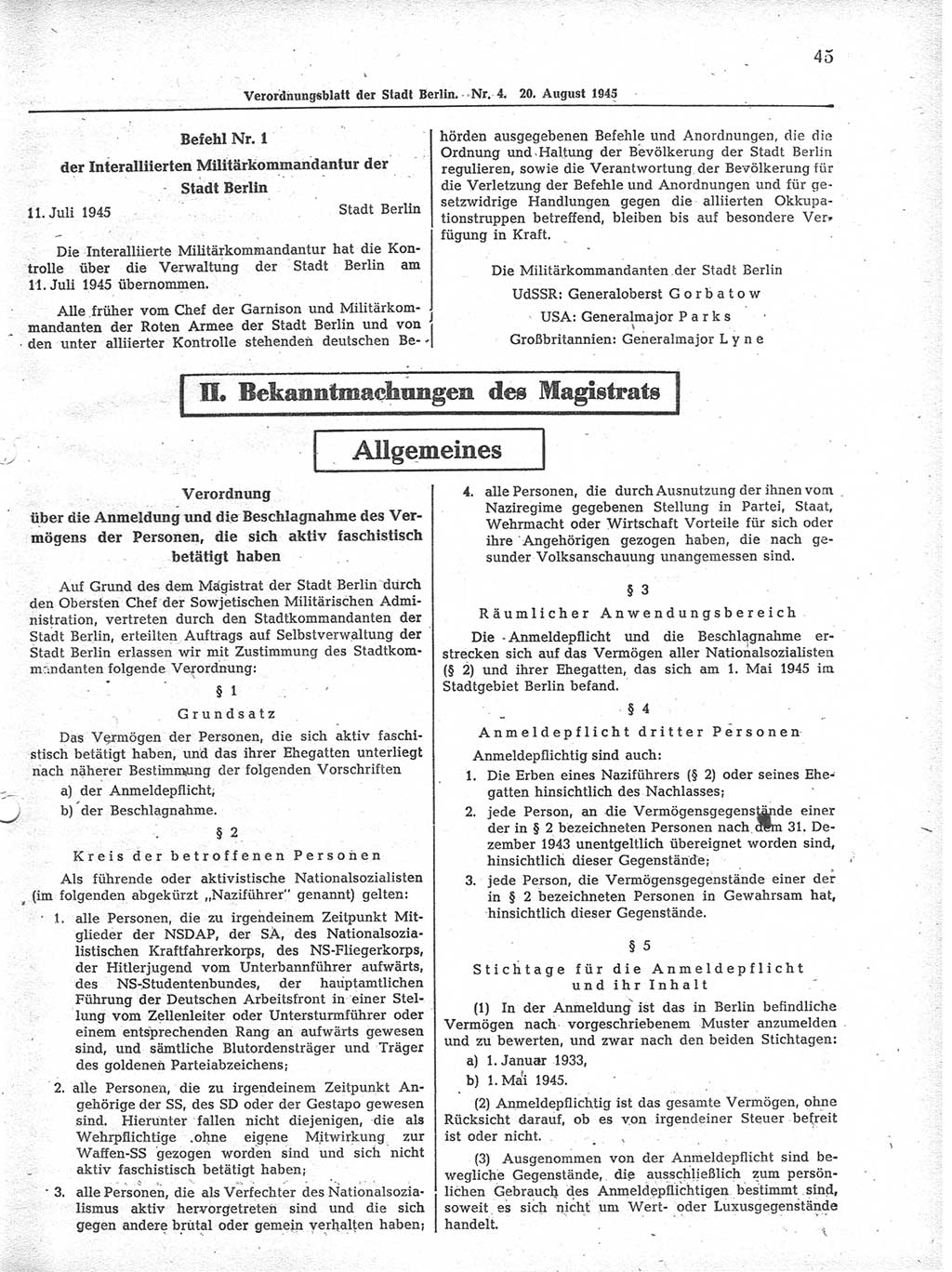 Verordnungsblatt (VOBl.) der Stadt Berlin 1945, Seite 45 (VOBl. Bln. 1945, S. 45)
