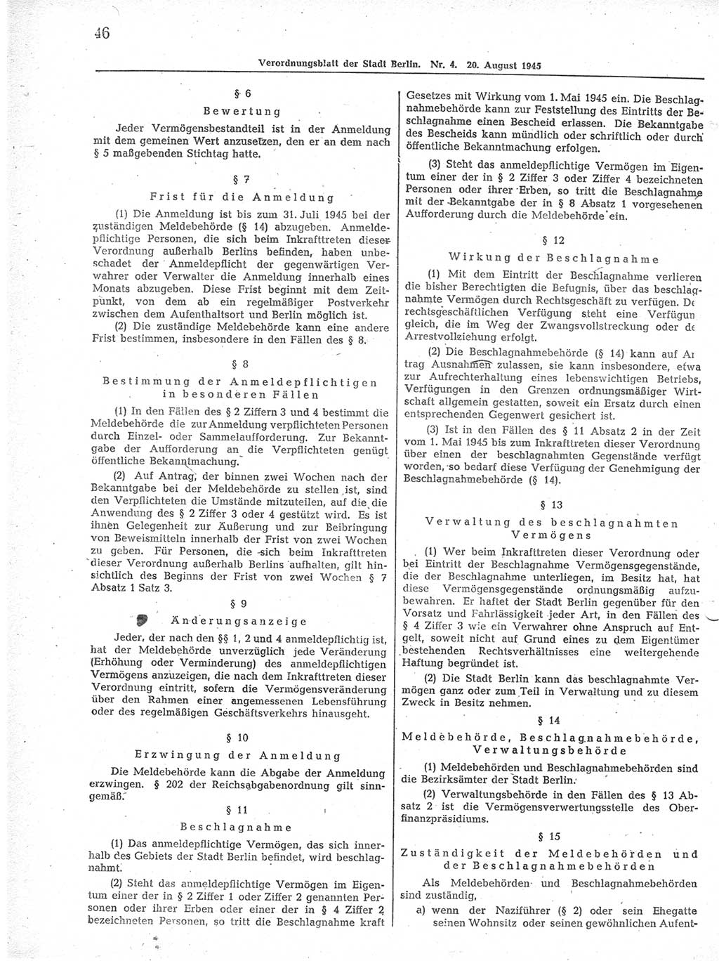 Verordnungsblatt (VOBl.) der Stadt Berlin 1945, Seite 46 (VOBl. Bln. 1945, S. 46)