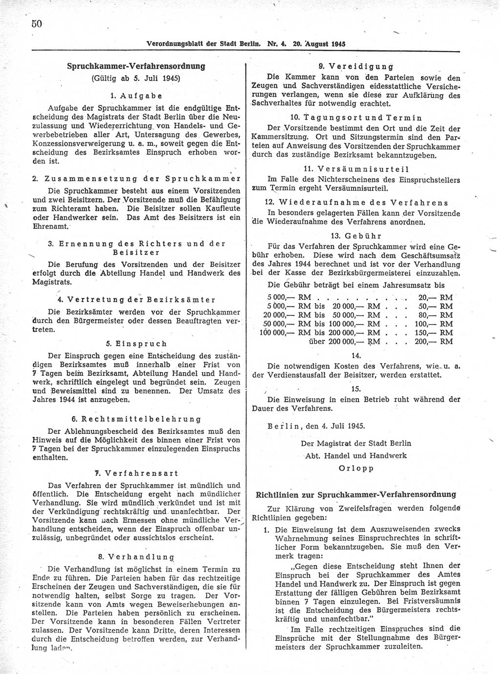 Verordnungsblatt (VOBl.) der Stadt Berlin 1945, Seite 50 (VOBl. Bln. 1945, S. 50)