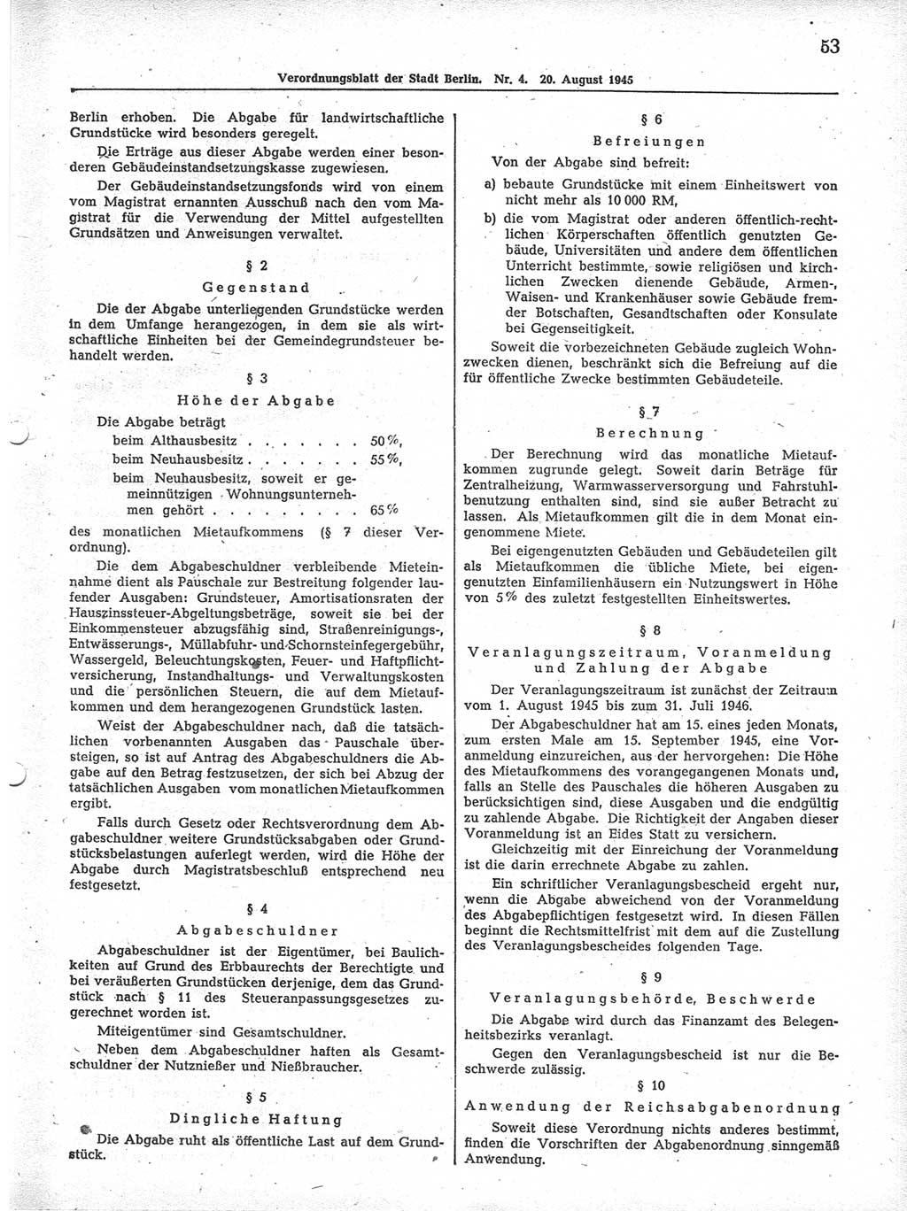 Verordnungsblatt (VOBl.) der Stadt Berlin 1945, Seite 53 (VOBl. Bln. 1945, S. 53)