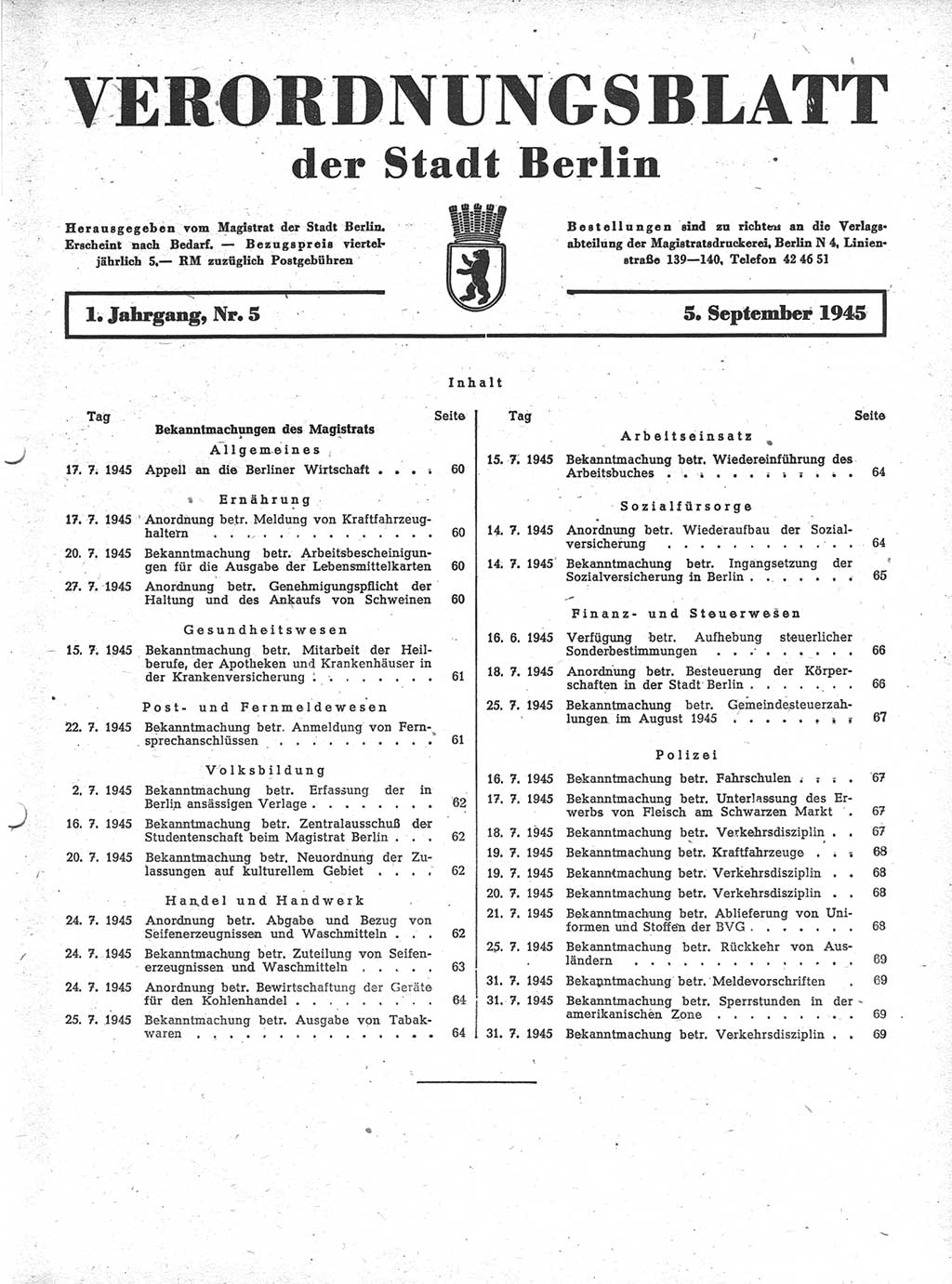 Verordnungsblatt (VOBl.) der Stadt Berlin 1945, Seite 59 (VOBl. Bln. 1945, S. 59)