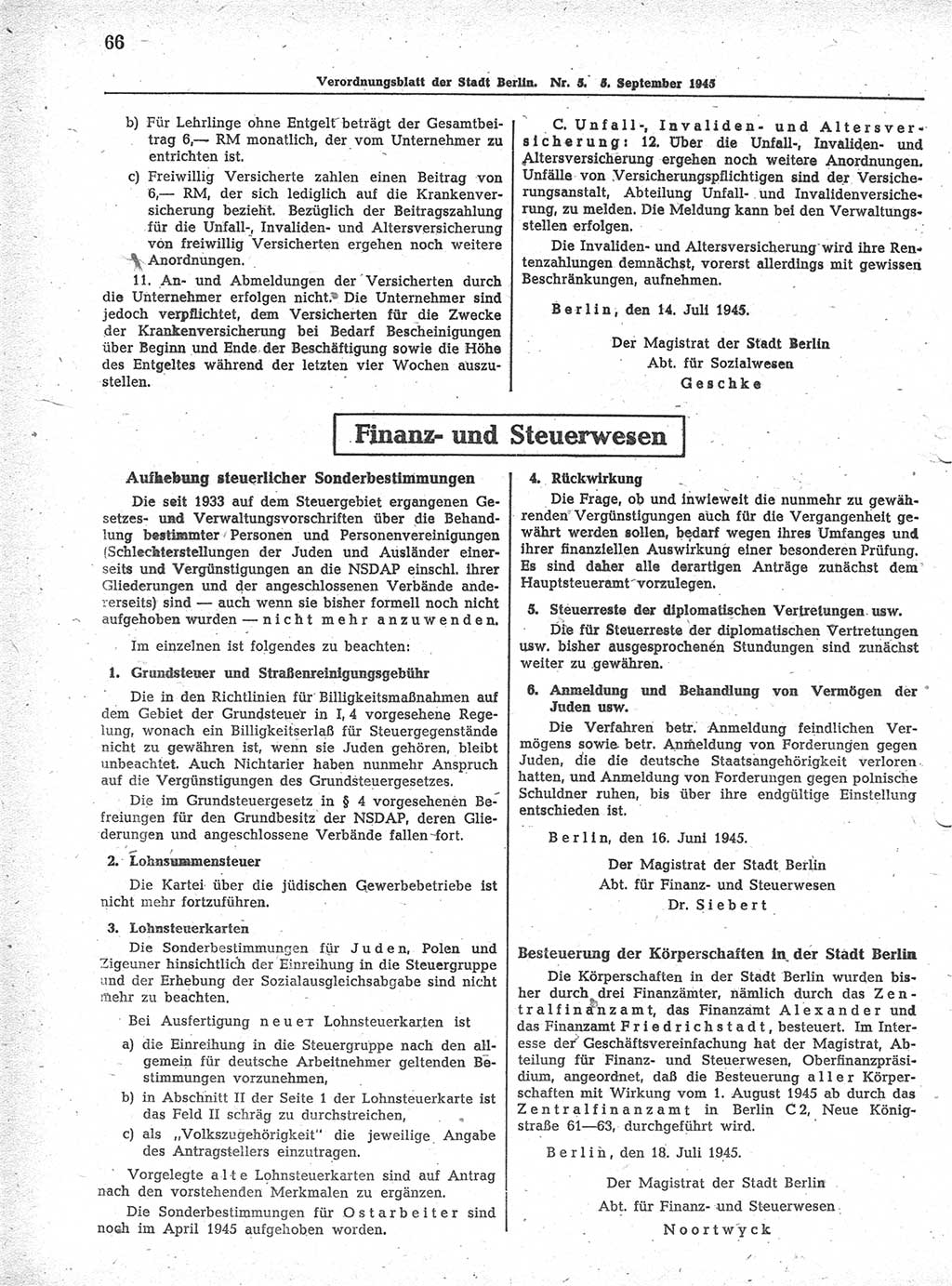 Verordnungsblatt (VOBl.) der Stadt Berlin 1945, Seite 66 (VOBl. Bln. 1945, S. 66)