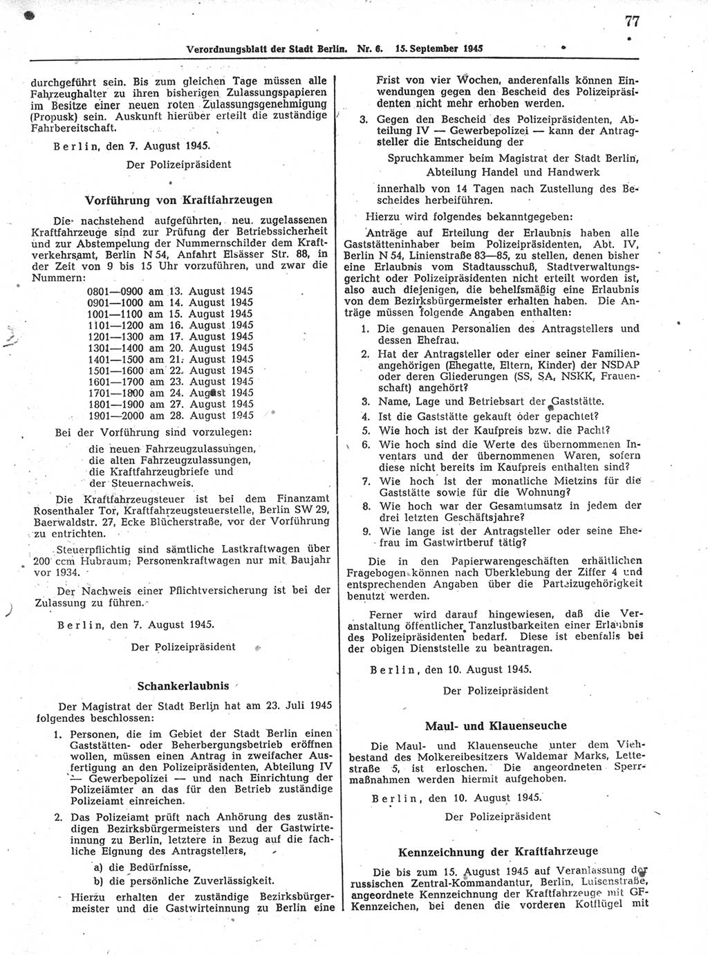 Verordnungsblatt (VOBl.) der Stadt Berlin 1945, Seite 77 (VOBl. Bln. 1945, S. 77)