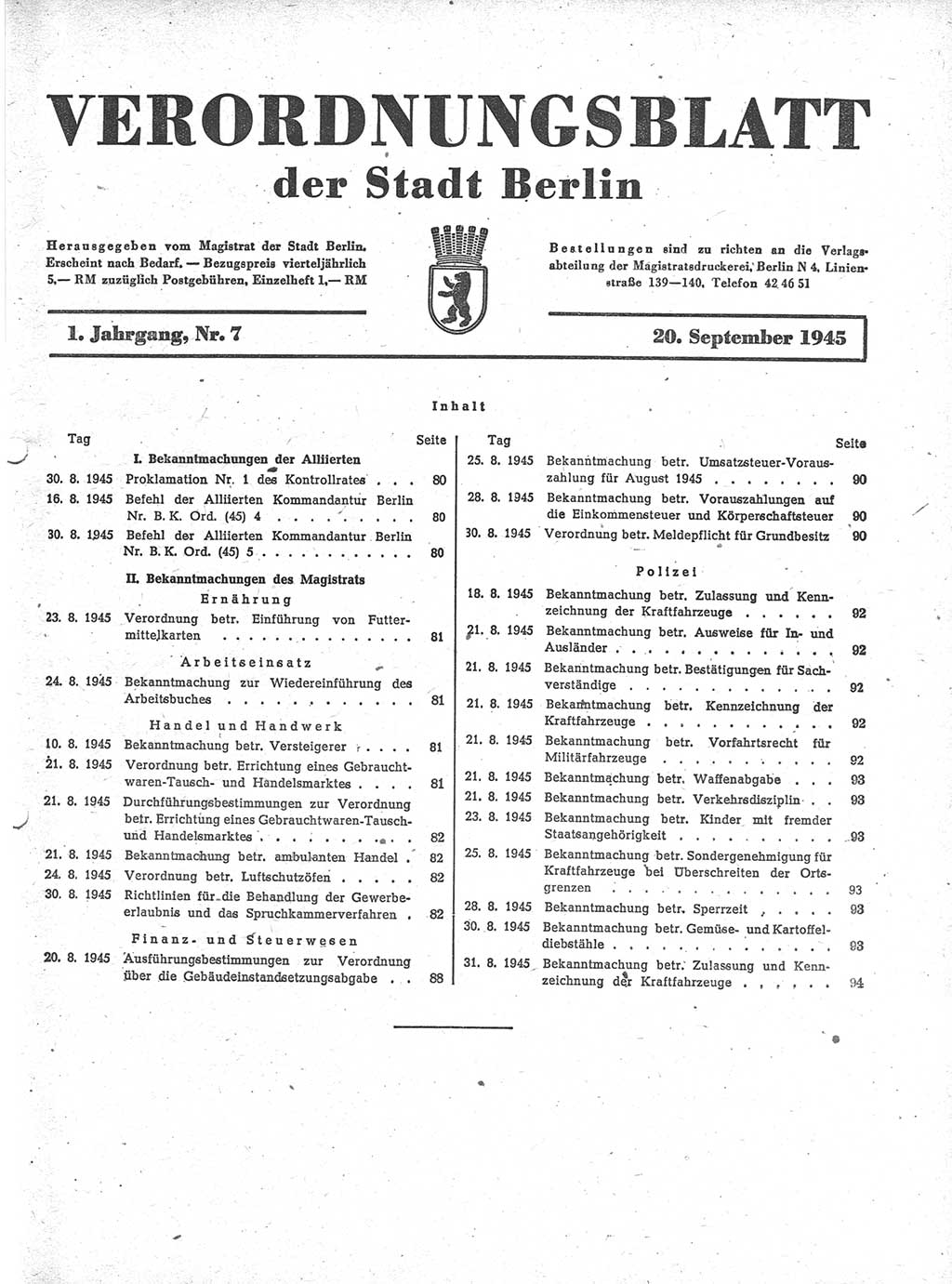 Verordnungsblatt (VOBl.) der Stadt Berlin 1945, Seite 79 (VOBl. Bln. 1945, S. 79)