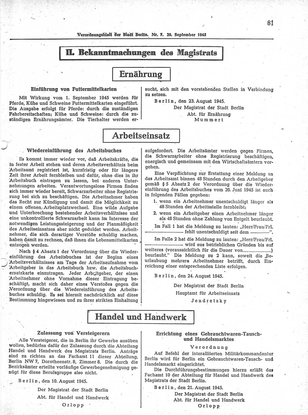 Verordnungsblatt (VOBl.) der Stadt Berlin 1945, Seite 81 (VOBl. Bln. 1945, S. 81)