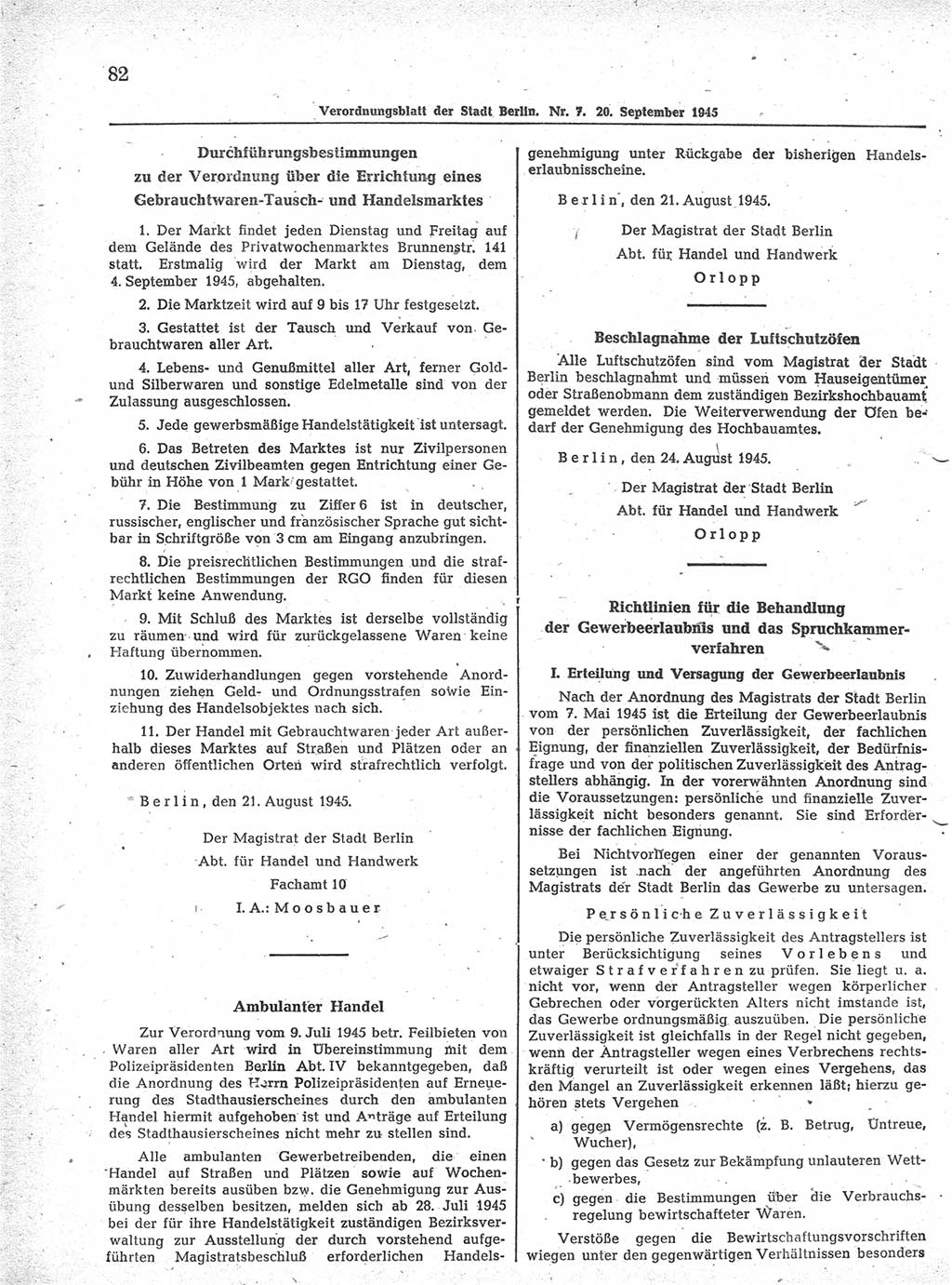 Verordnungsblatt (VOBl.) der Stadt Berlin 1945, Seite 82 (VOBl. Bln. 1945, S. 82)