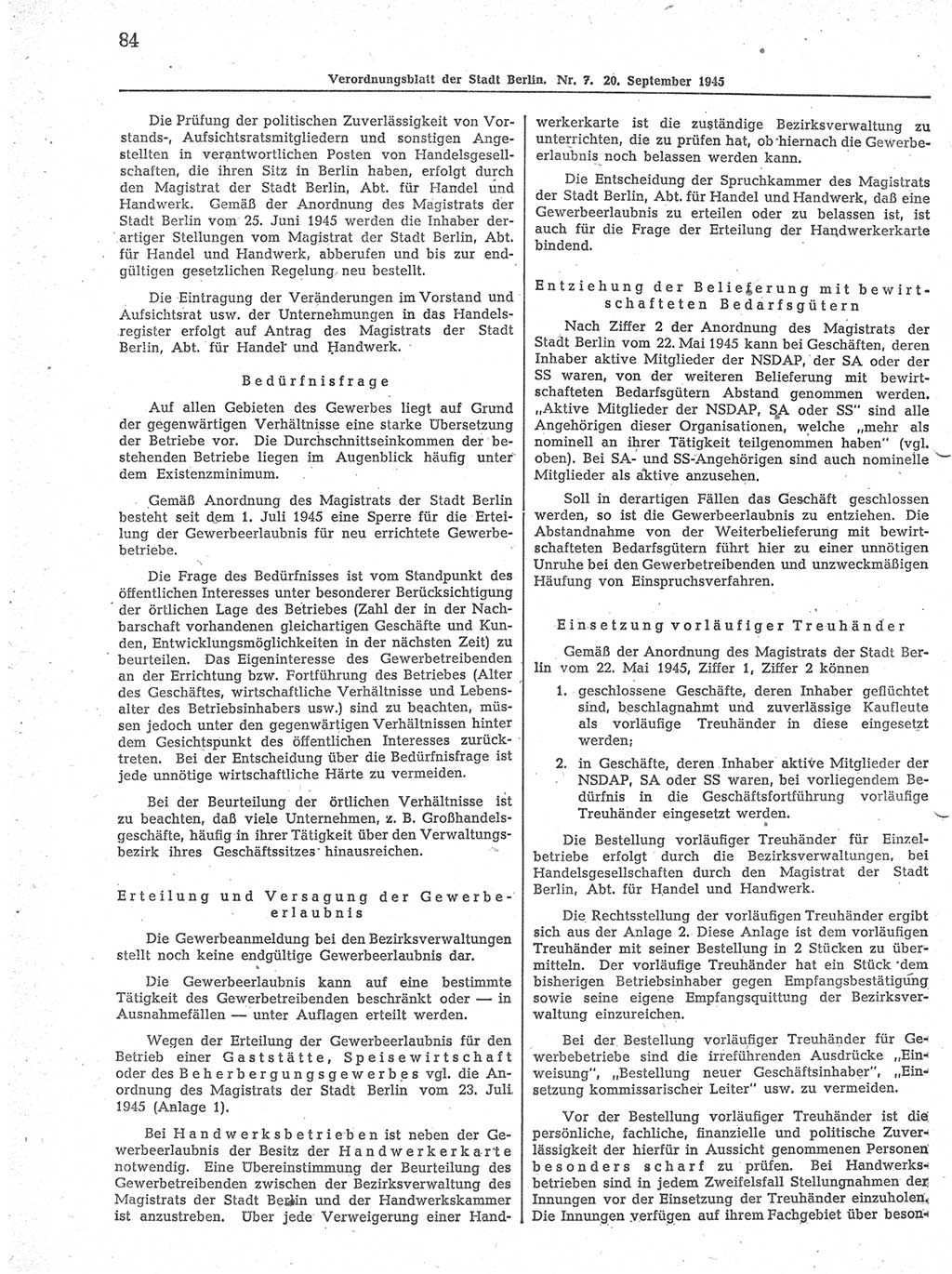 Verordnungsblatt (VOBl.) der Stadt Berlin 1945, Seite 84 (VOBl. Bln. 1945, S. 84)