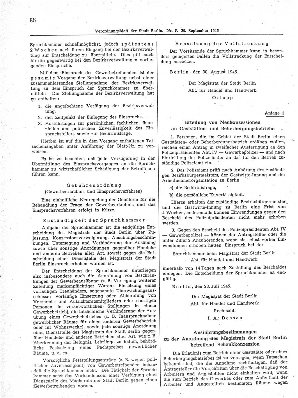 Verordnungsblatt (VOBl.) der Stadt Berlin 1945, Seite 86 (VOBl. Bln. 1945, S. 86)