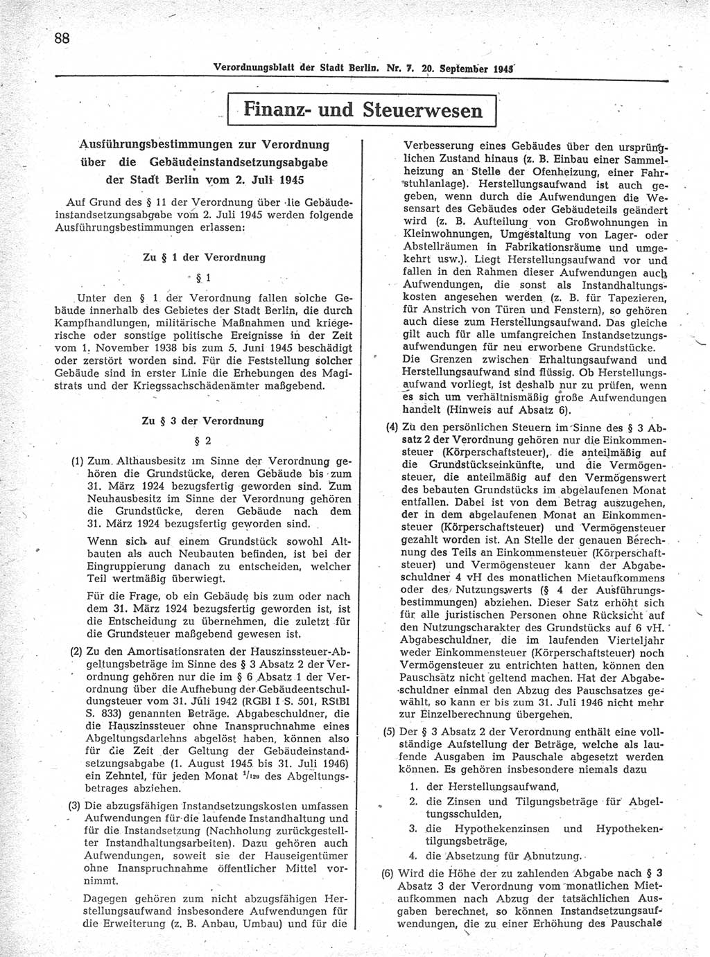 Verordnungsblatt (VOBl.) der Stadt Berlin 1945, Seite 88 (VOBl. Bln. 1945, S. 88)