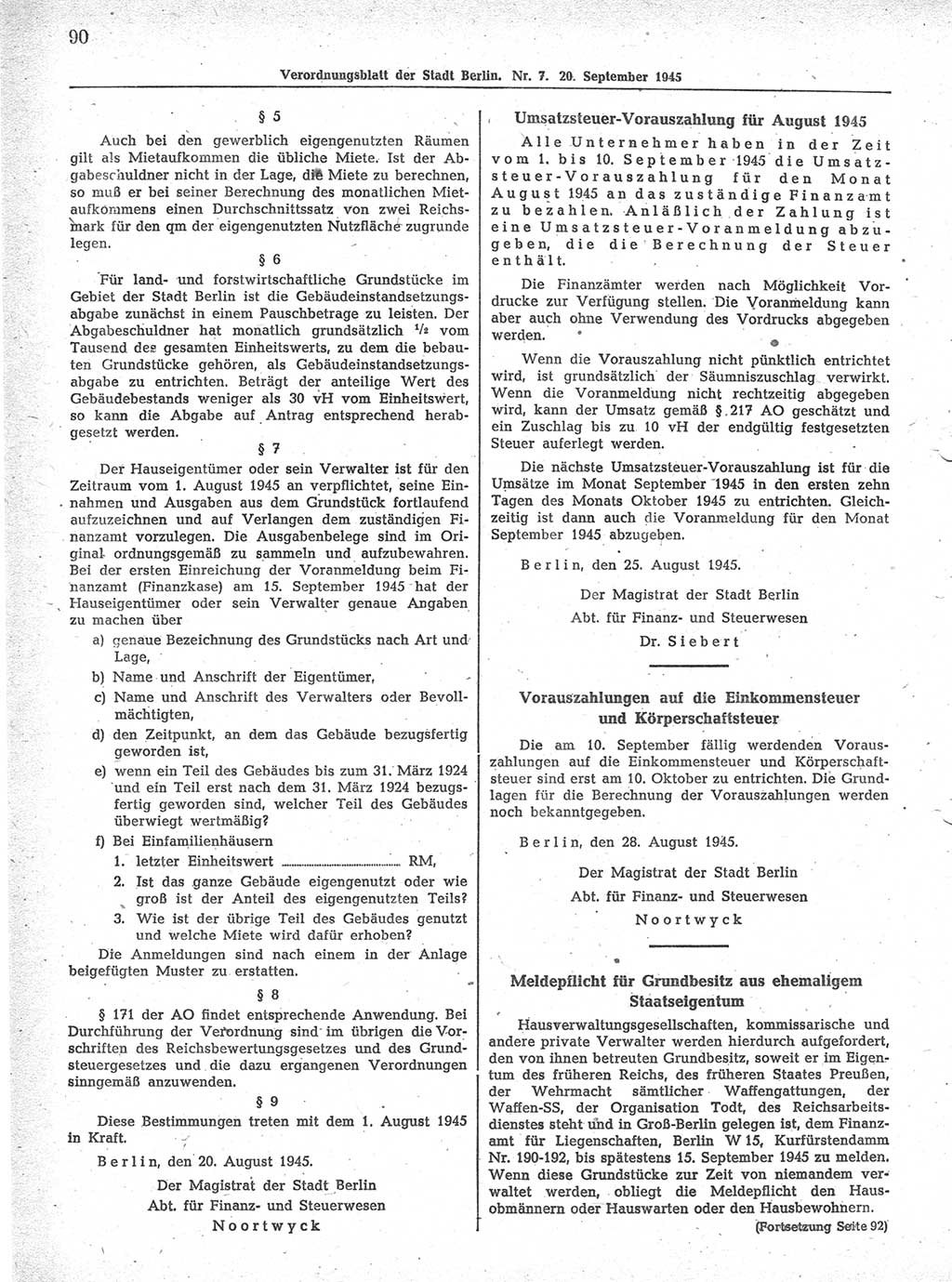Verordnungsblatt (VOBl.) der Stadt Berlin 1945, Seite 90 (VOBl. Bln. 1945, S. 90)