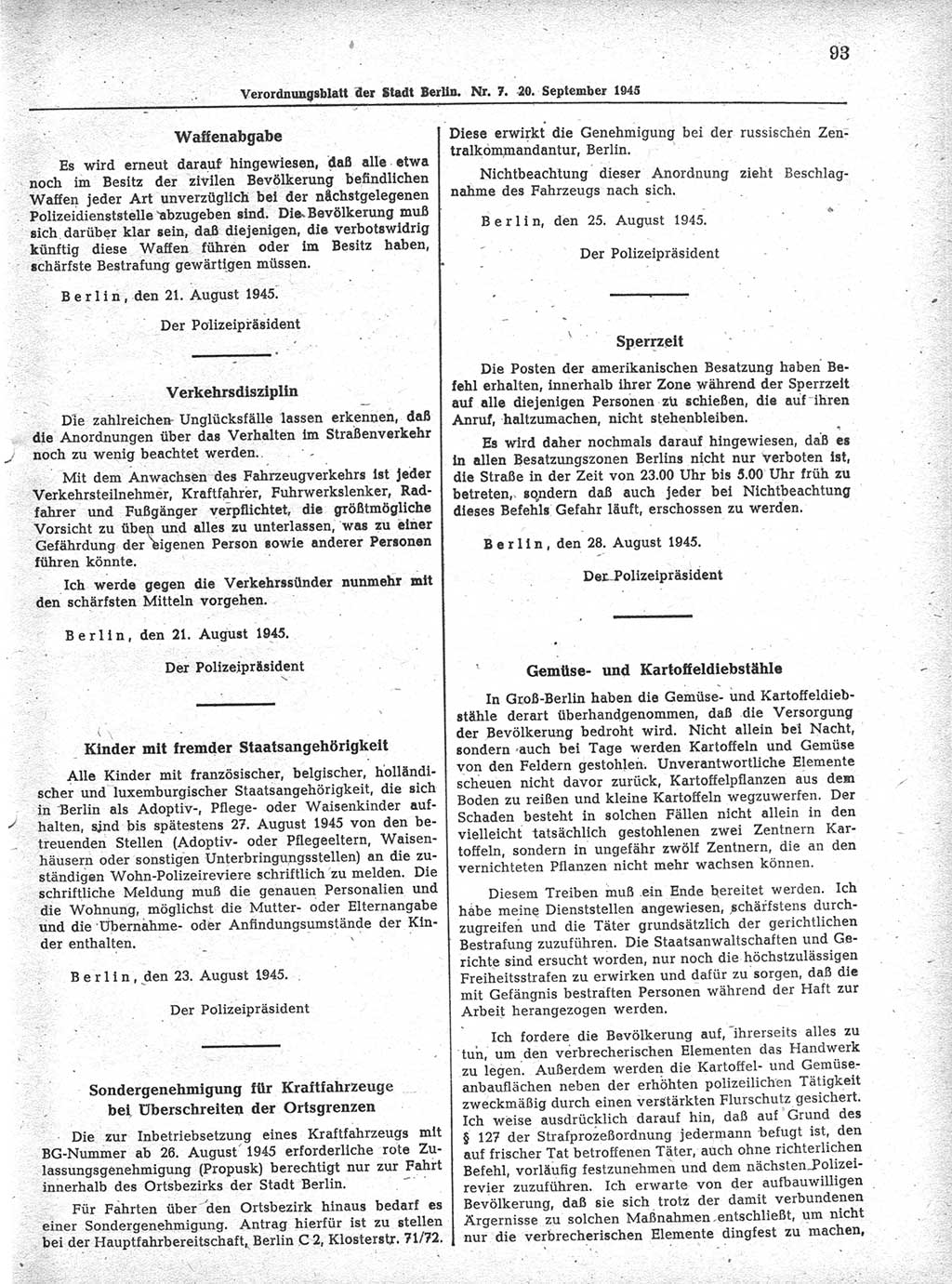 Verordnungsblatt (VOBl.) der Stadt Berlin 1945, Seite 93 (VOBl. Bln. 1945, S. 93)
