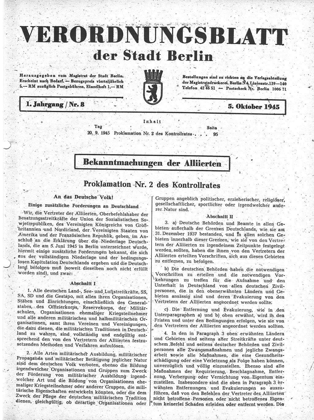 Verordnungsblatt (VOBl.) der Stadt Berlin 1945, Seite 95 (VOBl. Bln. 1945, S. 95)