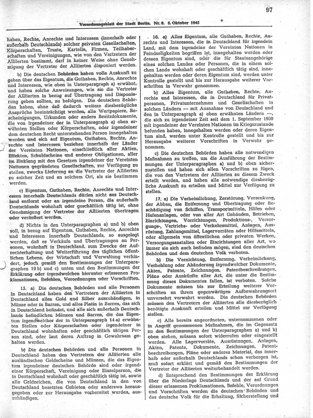 Verordnungsblatt (VOBl.) der Stadt Berlin 1945, Seite 97 (VOBl. Bln. 1945, S. 97)