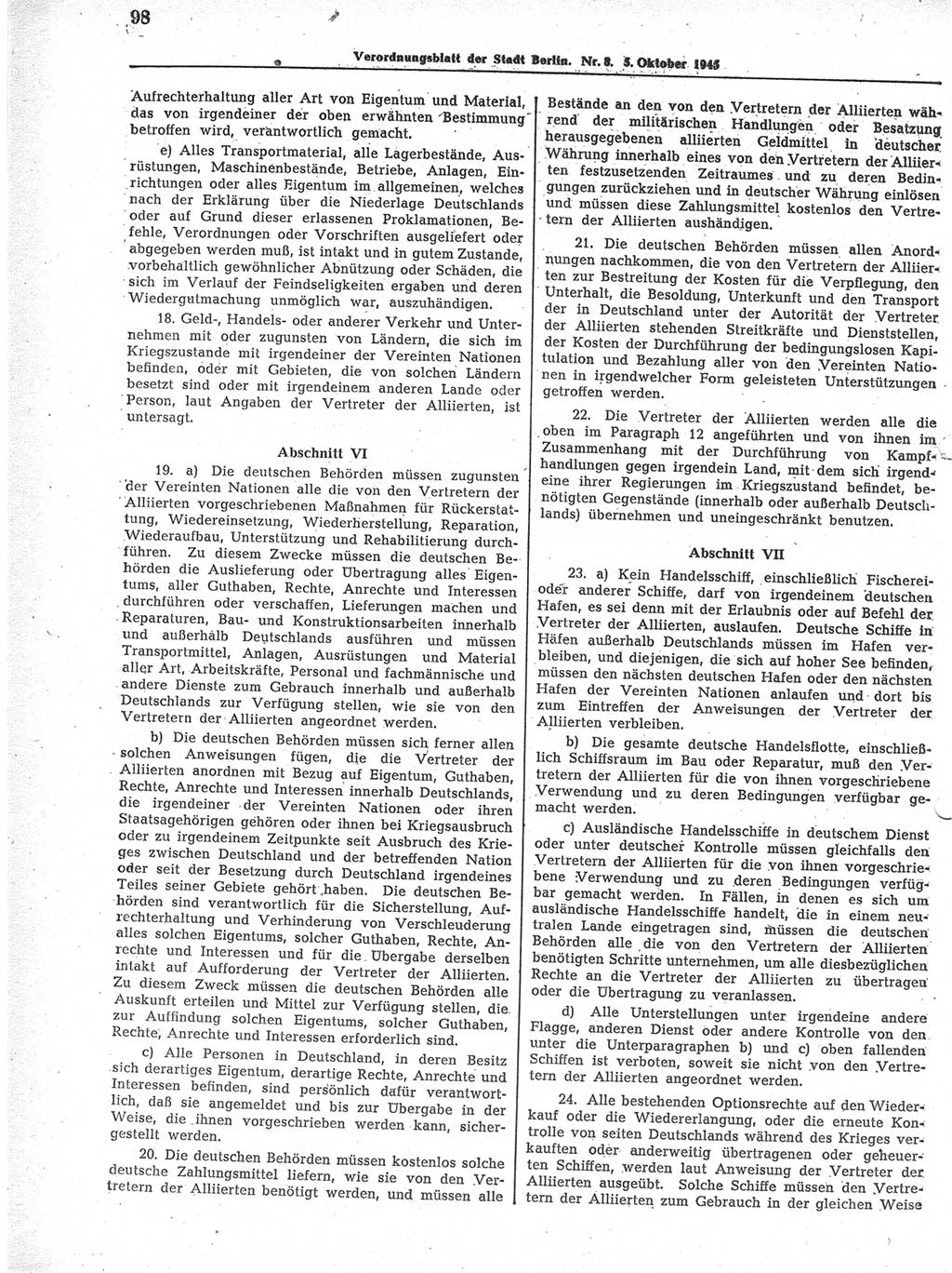 Verordnungsblatt (VOBl.) der Stadt Berlin 1945, Seite 98 (VOBl. Bln. 1945, S. 98)