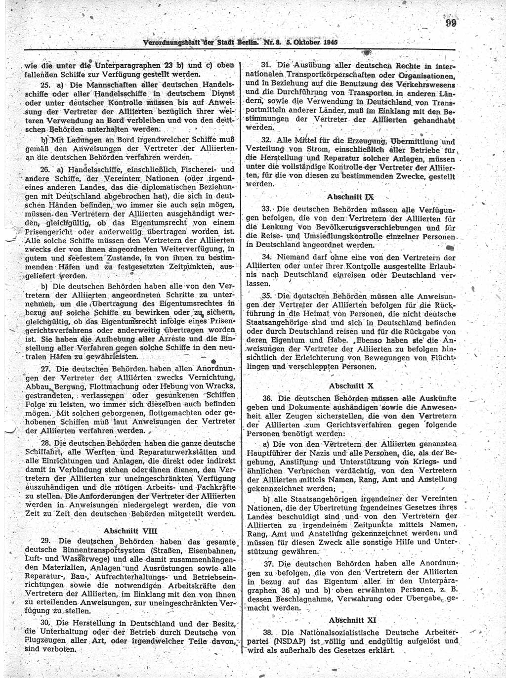Verordnungsblatt (VOBl.) der Stadt Berlin 1945, Seite 99 (VOBl. Bln. 1945, S. 99)