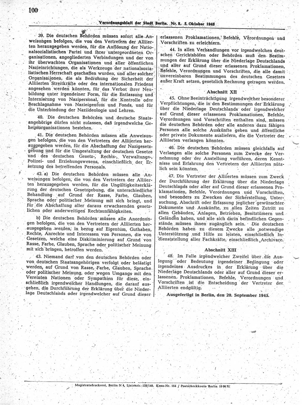 Verordnungsblatt (VOBl.) der Stadt Berlin 1945, Seite 100 (VOBl. Bln. 1945, S. 100)