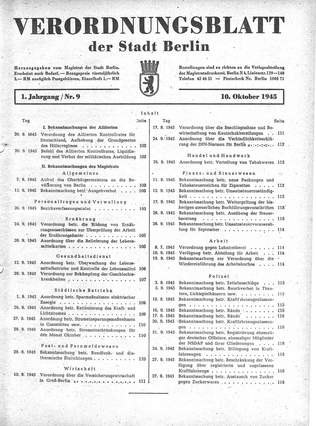 Verordnungsblatt (VOBl.) der Stadt Berlin 1945, Seite 101 (VOBl. Bln. 1945, S. 101)