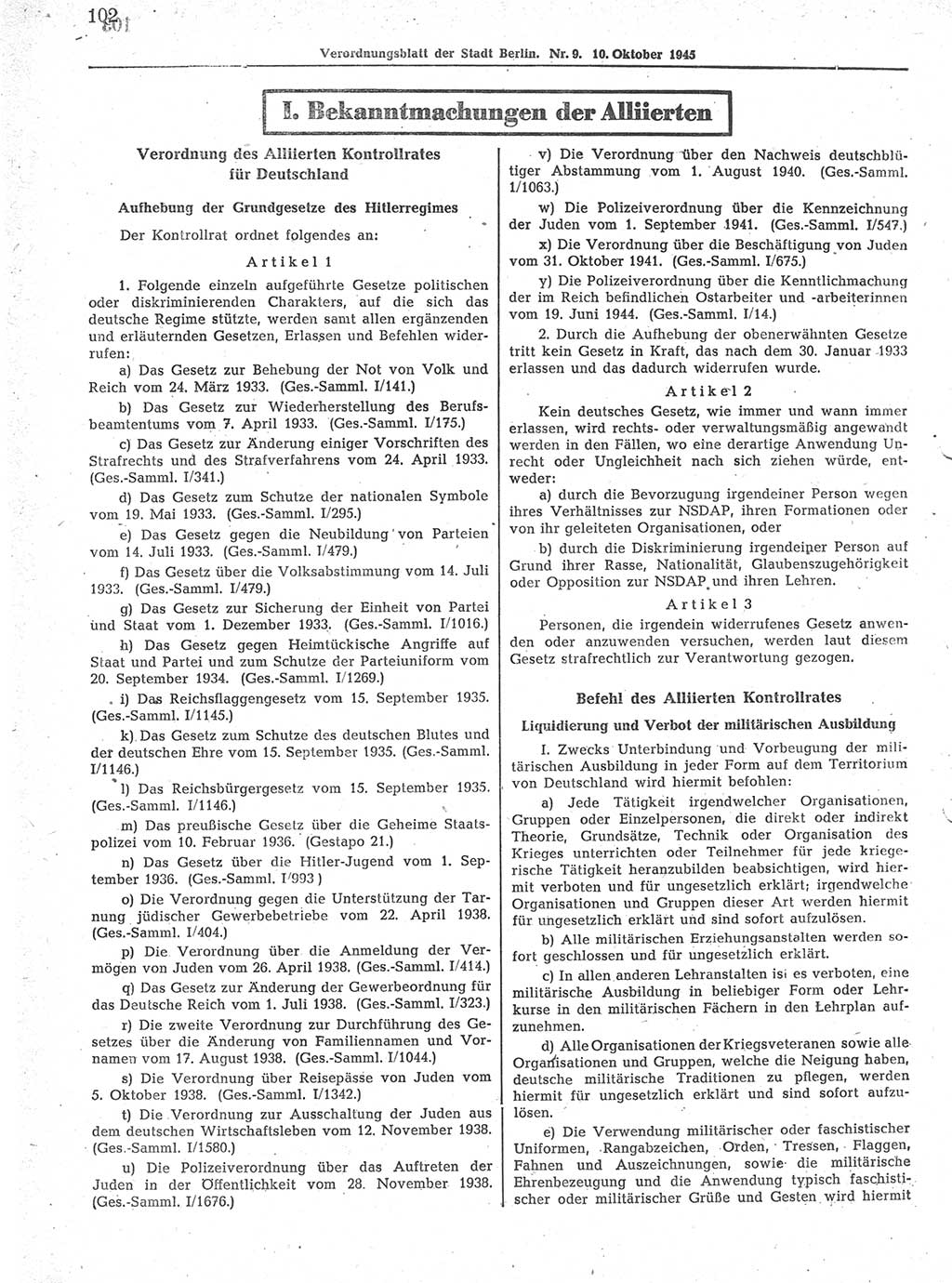 Verordnungsblatt (VOBl.) der Stadt Berlin 1945, Seite 102 (VOBl. Bln. 1945, S. 102)
